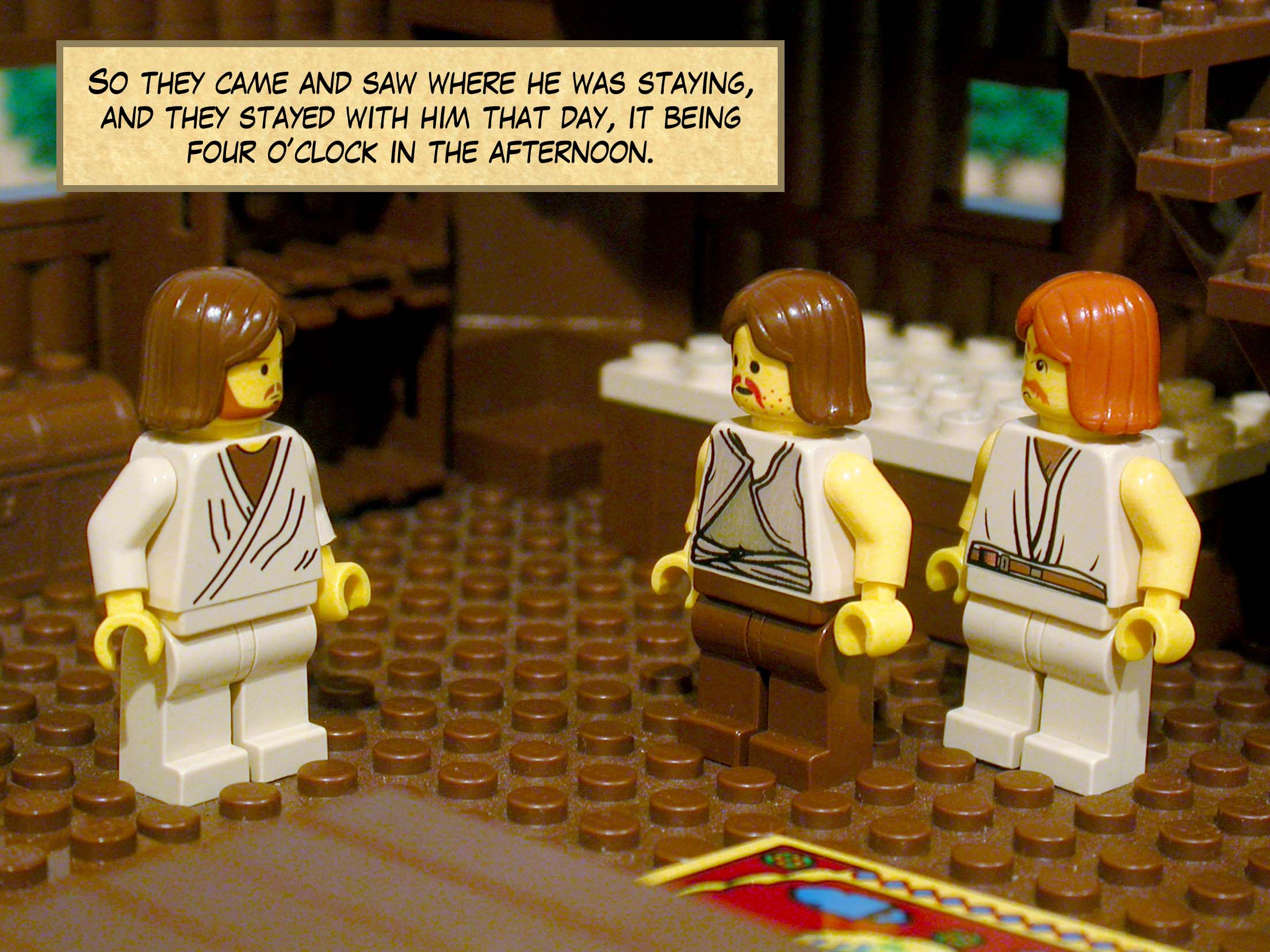 So they came and saw where he was staying, and they stayed with him that day, it being four o'clock in the afternoon.