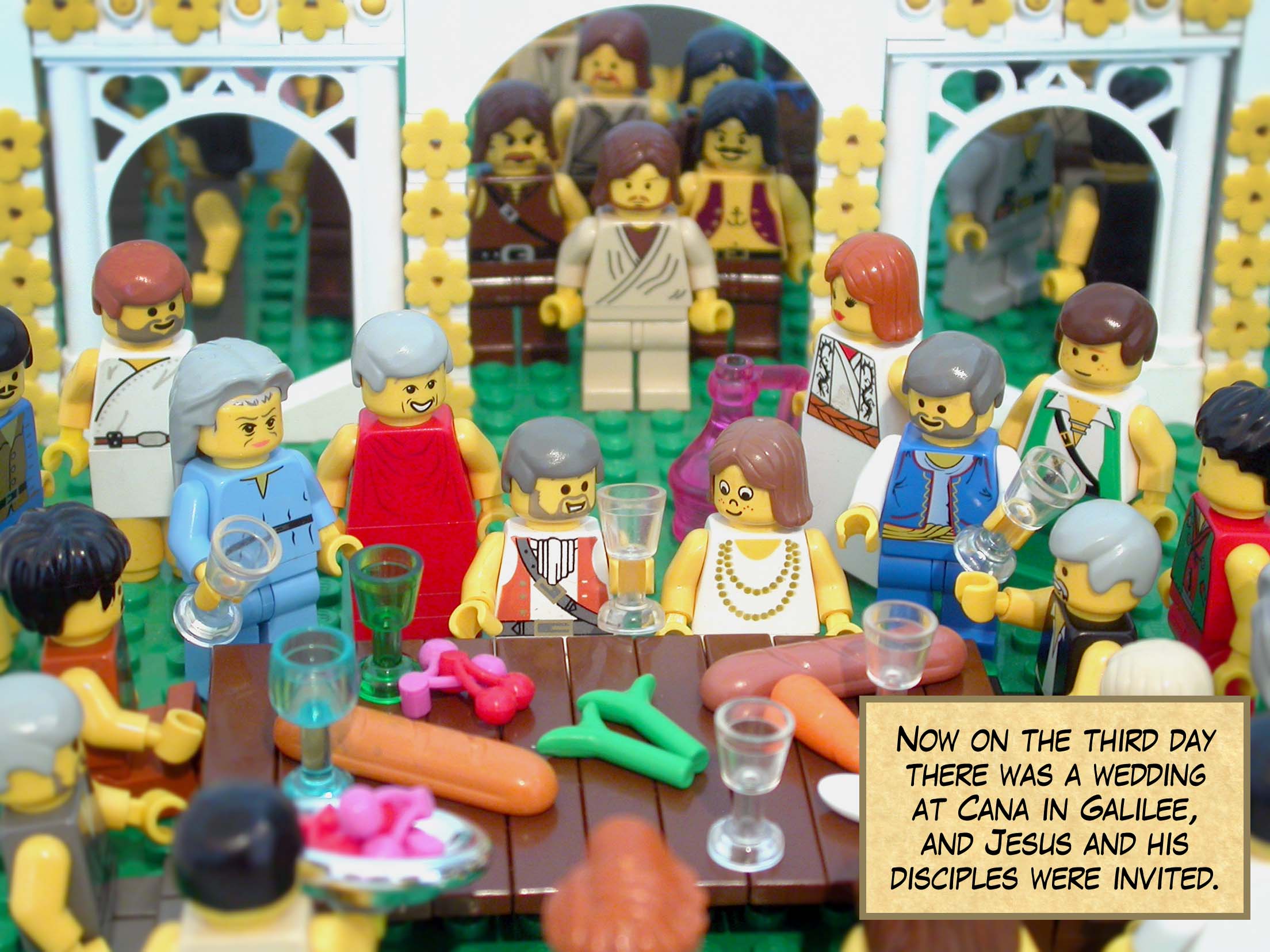 Now on the third day there was a wedding at Cana in Galilee. Jesus’s mother was there, and Jesus and his disciples were also invited to the wedding.<br>