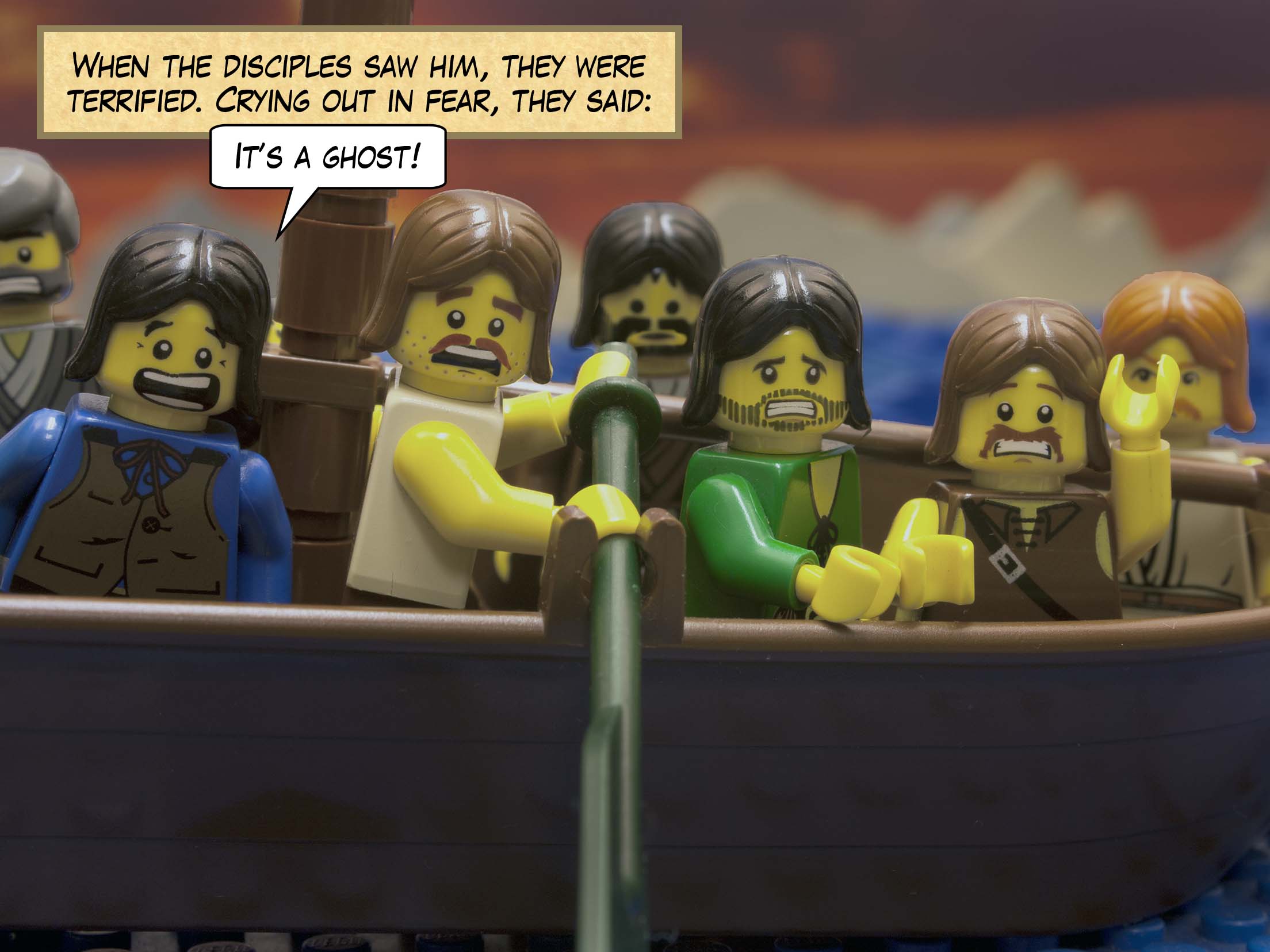 They were terrified, but Jesus said to them, 'Don't be afraid.'<br>