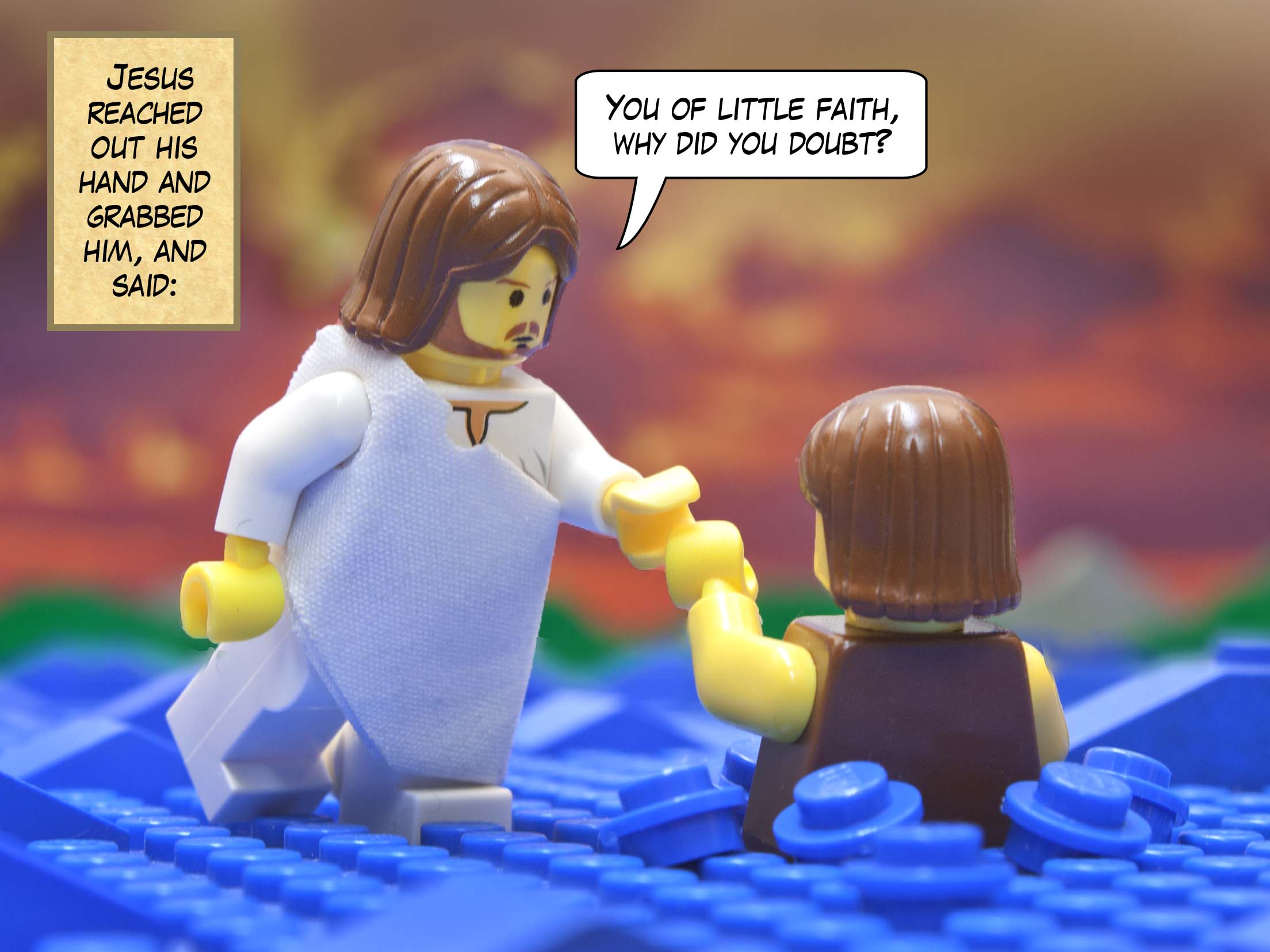 But when he noticed the strong wind, he became frightened, and beginning to sink, he cried out, 'Lord, save me!' Jesus immediately reached out his hand and caught him.