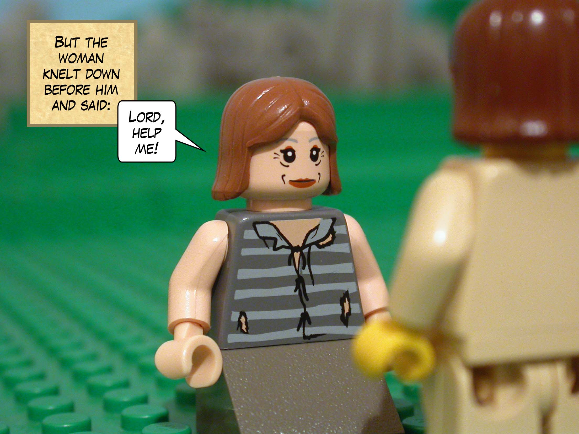 But the woman knelt down before him and said, 'Lord, help me!'