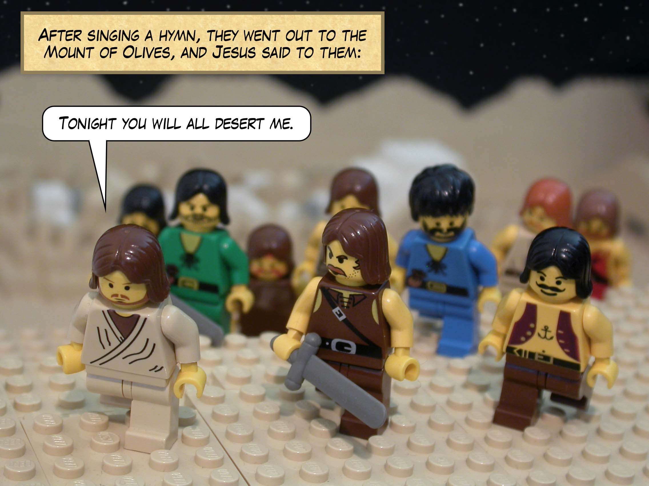 Jesus then left to make his way as usual to the Mount of Olives, with the disciples following.