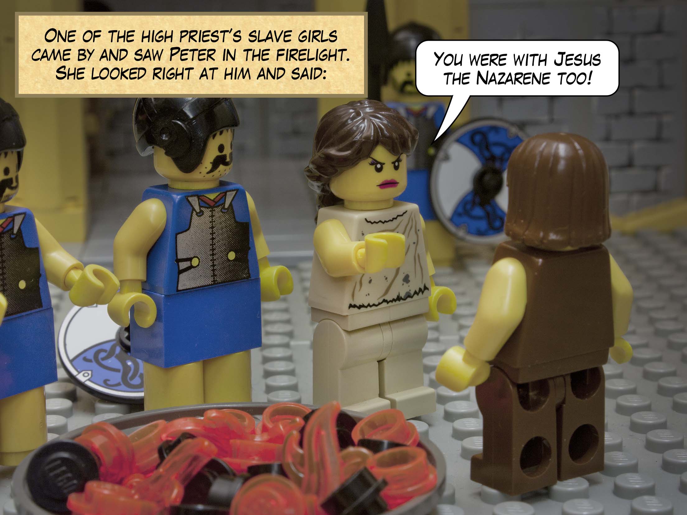 Now the slaves and the police had made a charcoal fire because it was cold, and they were standing around it and warming themselves. Peter also was standing with them and warming himself.