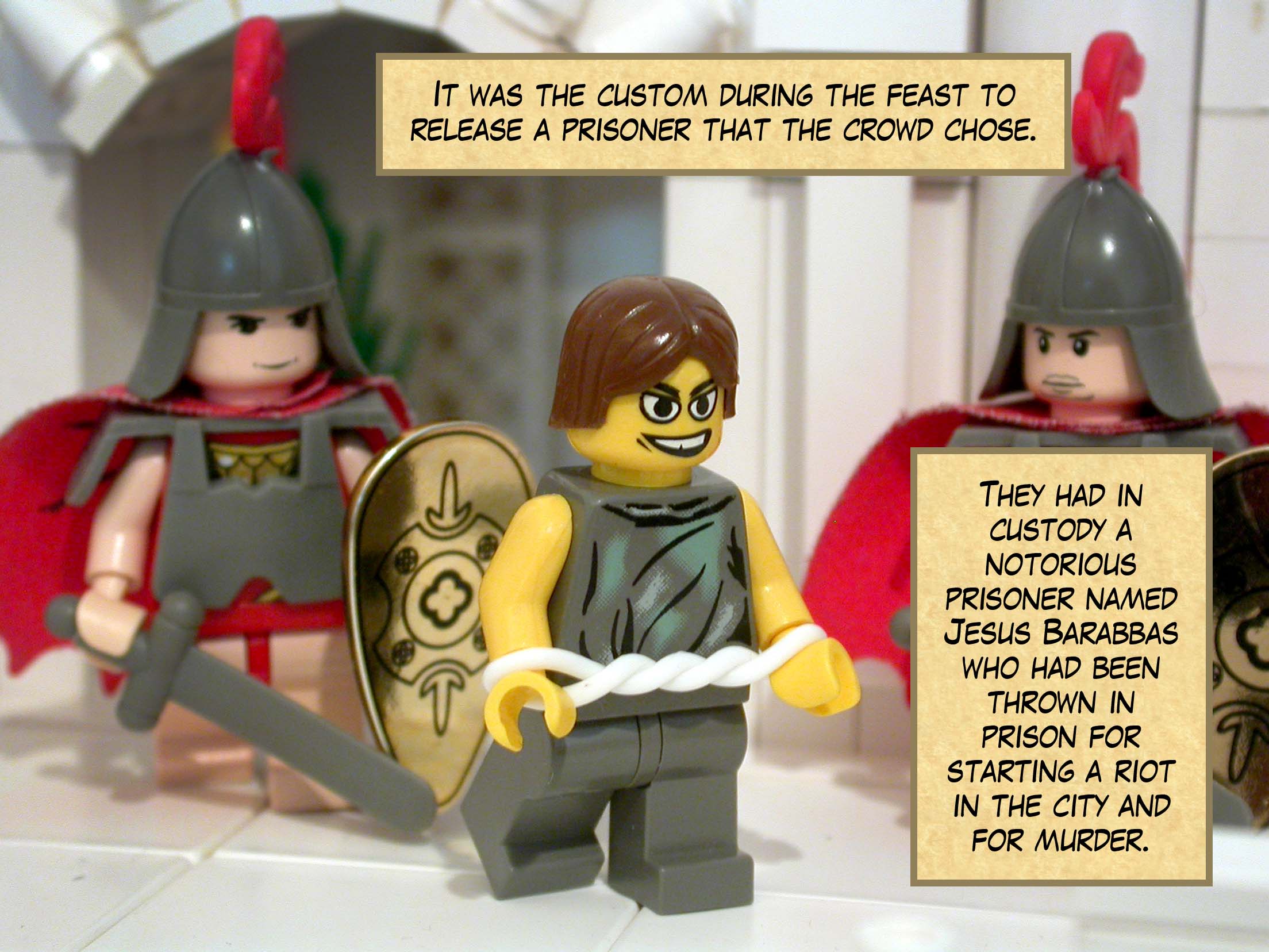 Now it was the governor's custom during the feast to release a prisoner to the crowd, whoever they chose. At that time they had in custody a notorious prisoner named Jesus Barabbas.<br>