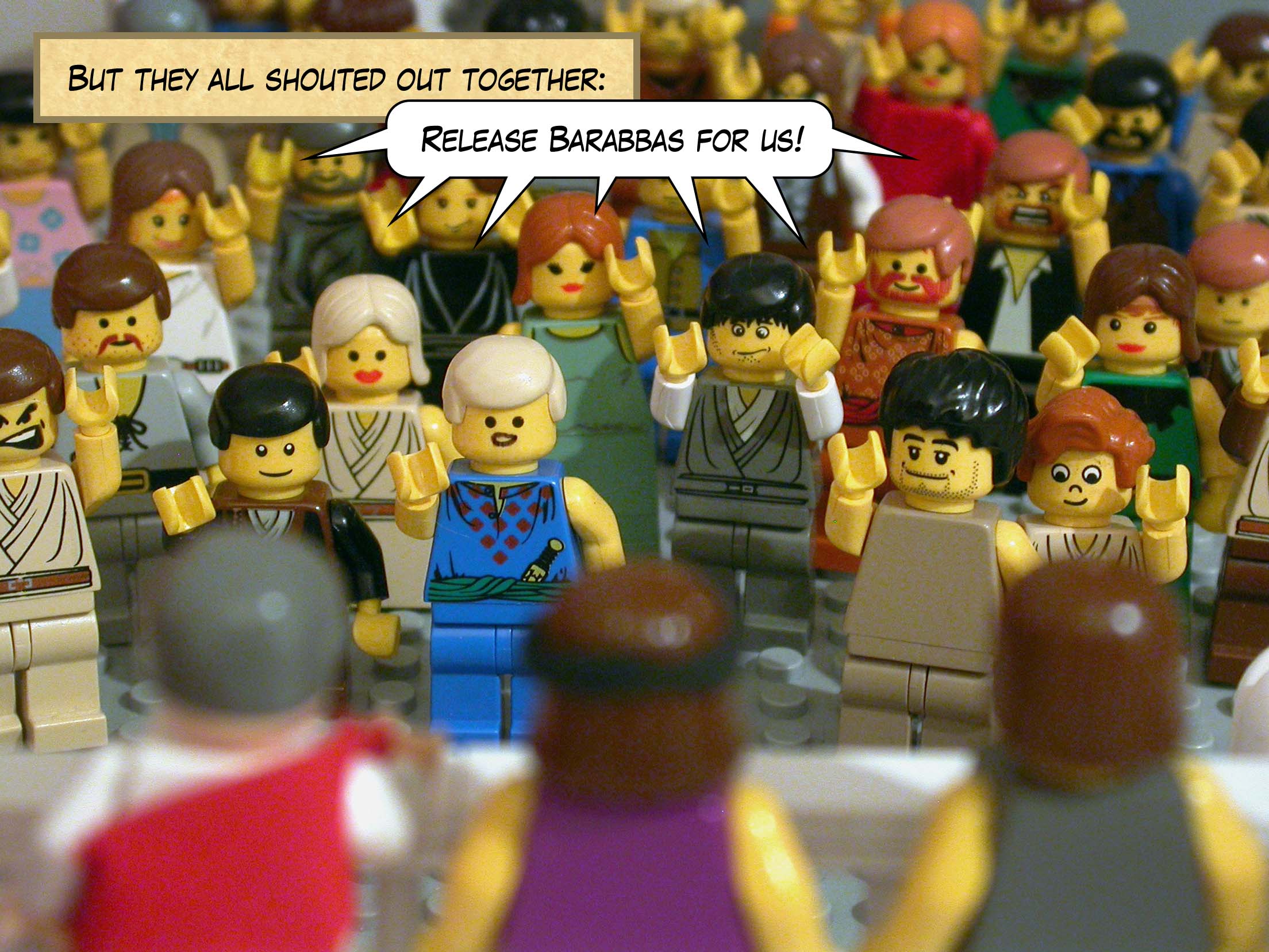 But they all shouted out together, 'Release Barabbas for us!' (This was a man who had been thrown into prison for starting a riot in the city, and for murder.)<br>