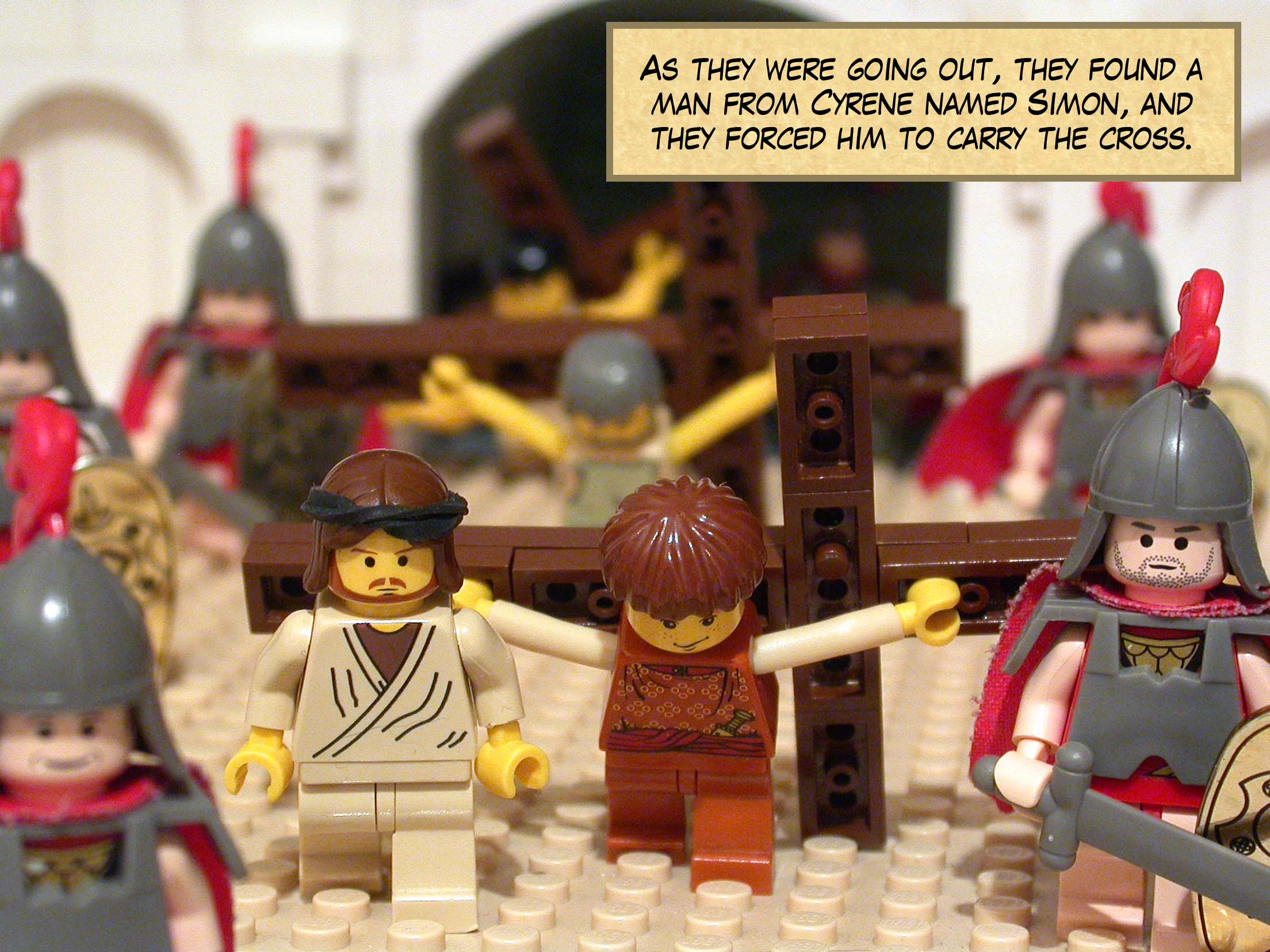 As they were going out, they found a man from Cyrene named Simon, and they forced him to carry the cross.