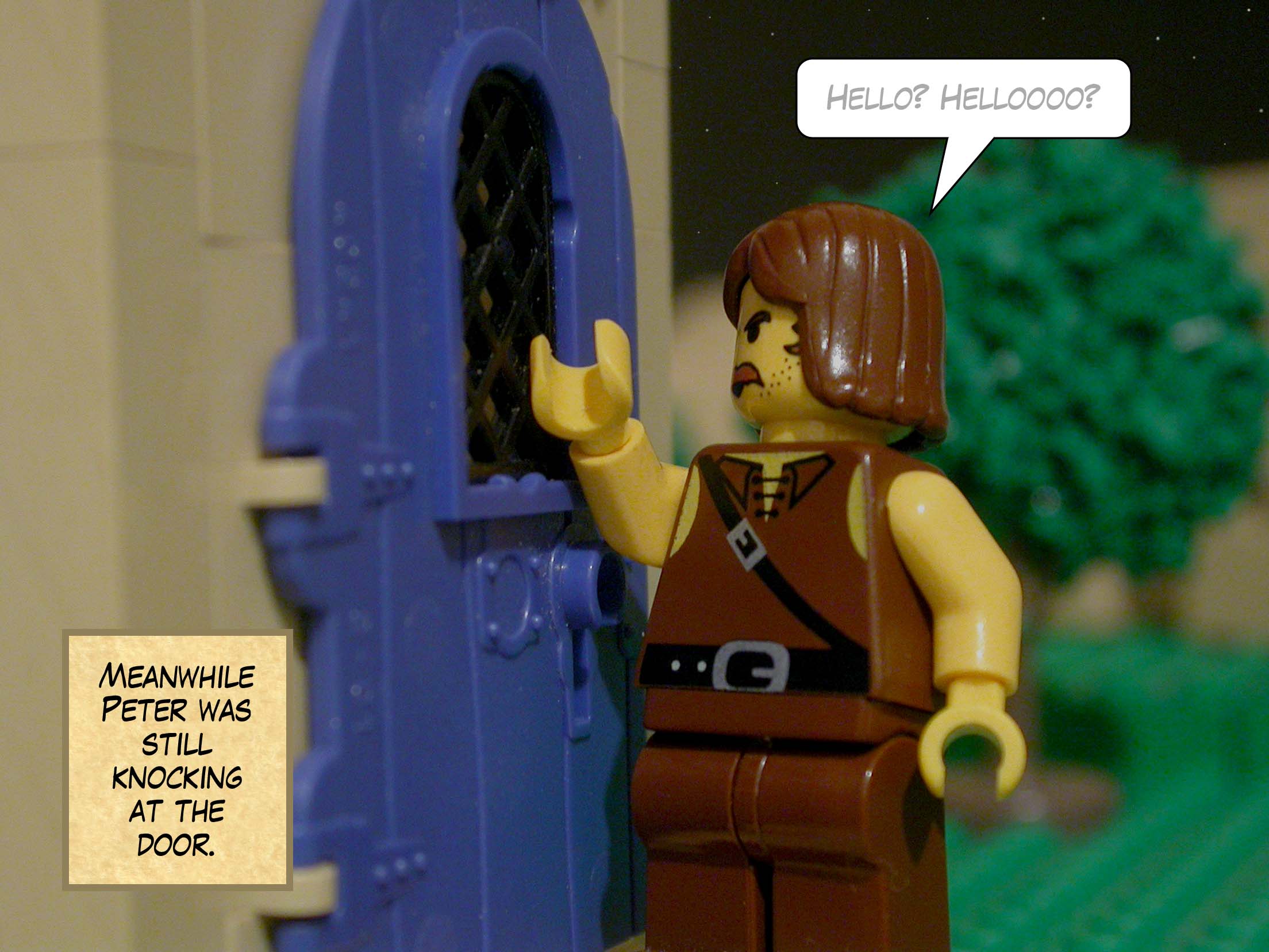Meanwhile Peter was still knocking at the door.