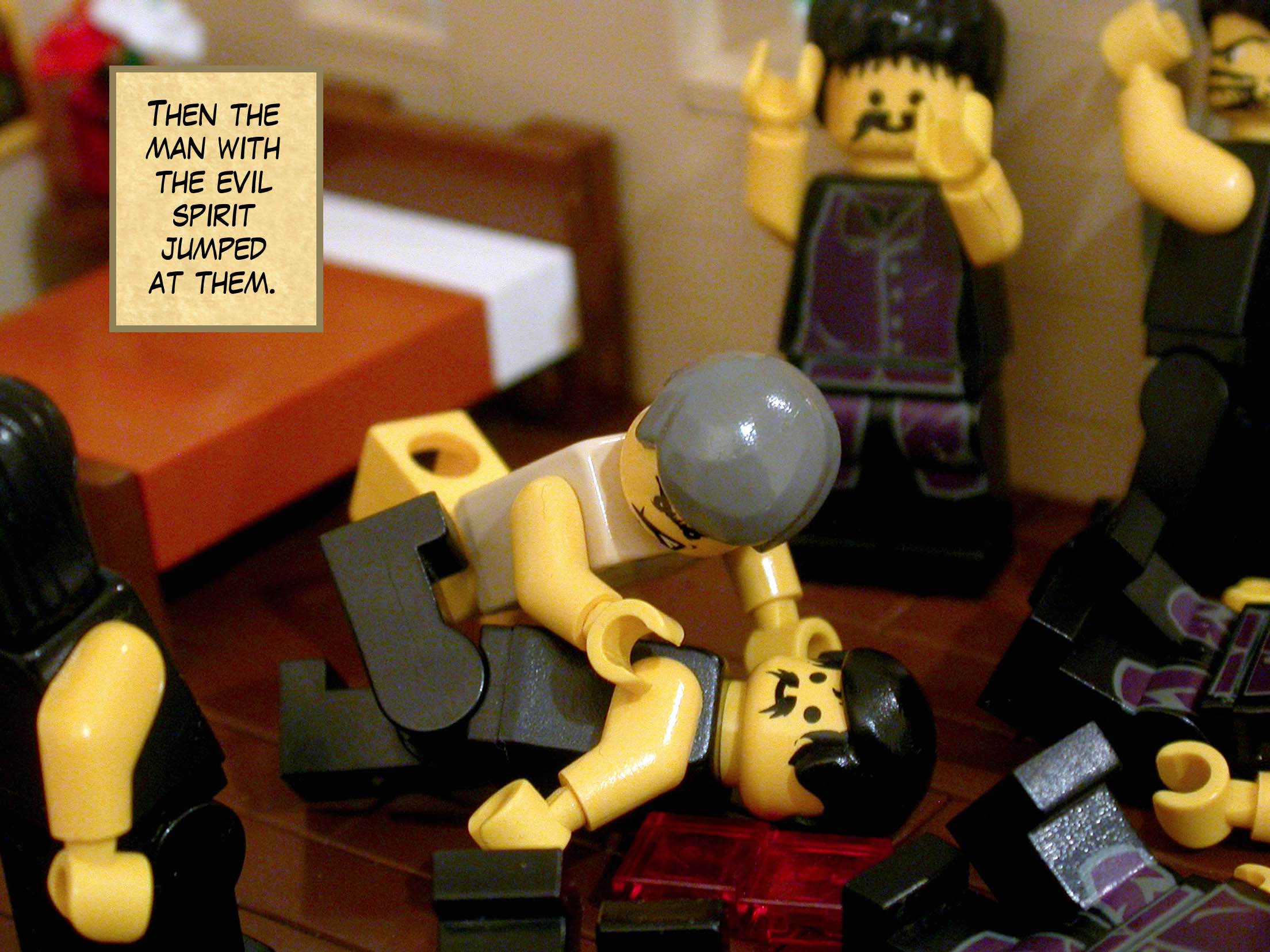 Then the man with the evil spirit jumped at them.