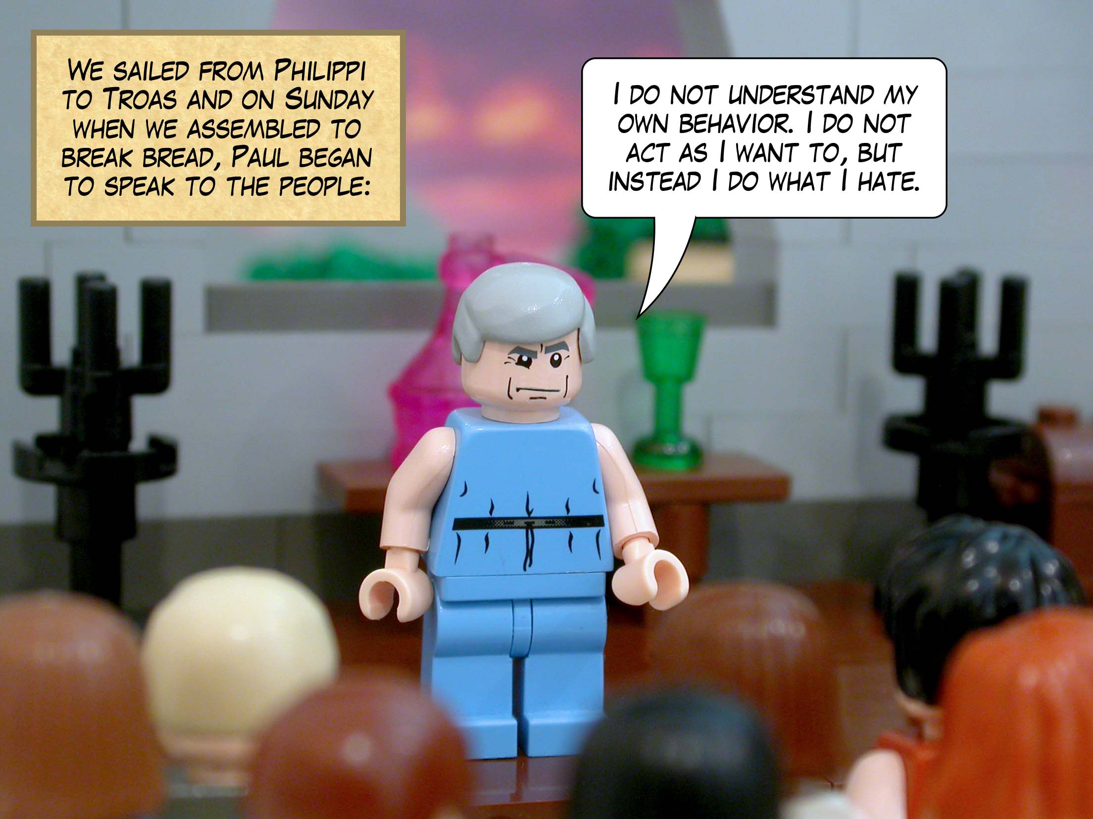 We sailed from Philippi to Troas and on Sunday when we assembled to break bread, Paul began to speak to the people.