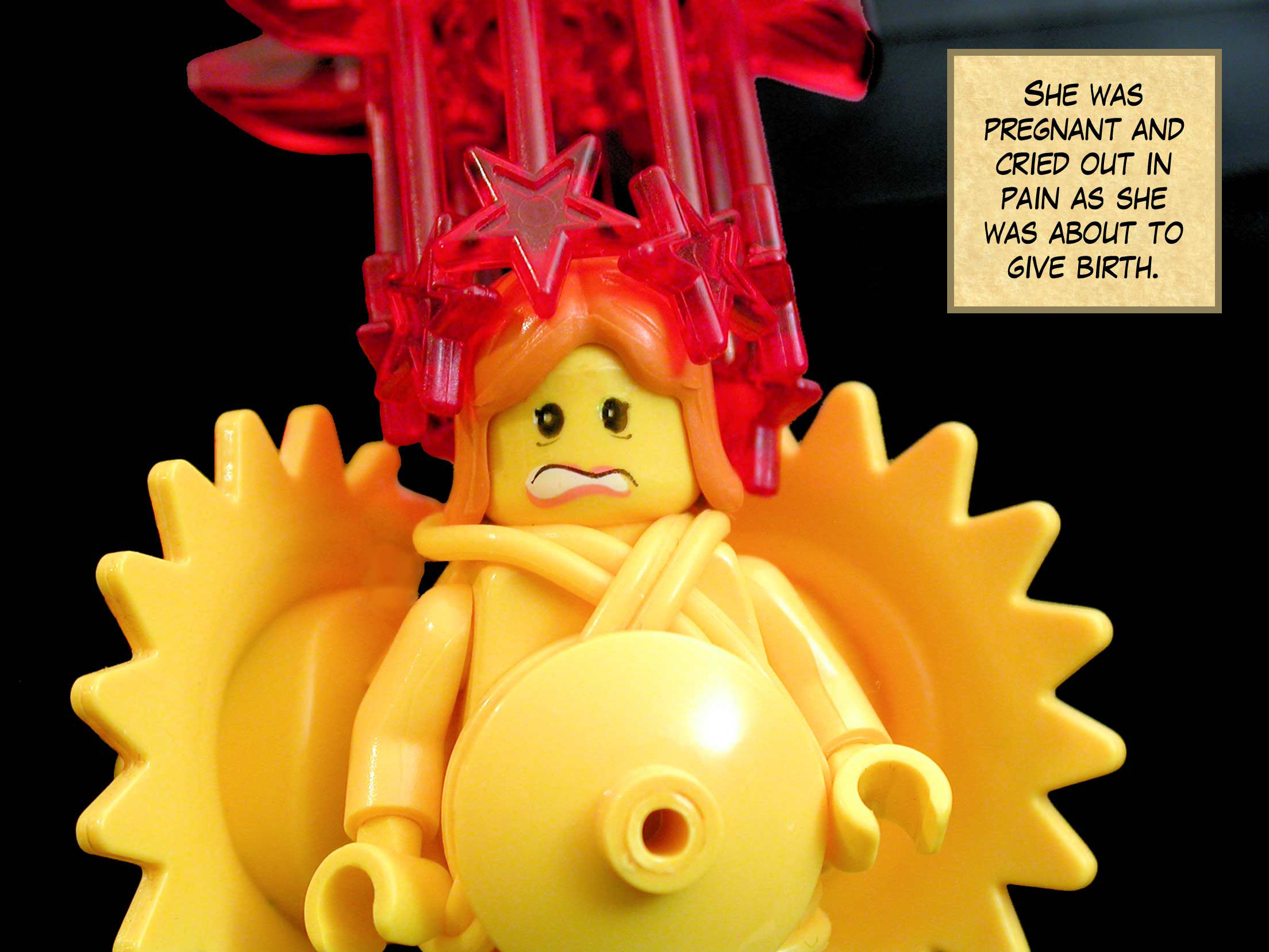 She was pregnant and cried out in pain as she was about to give birth.