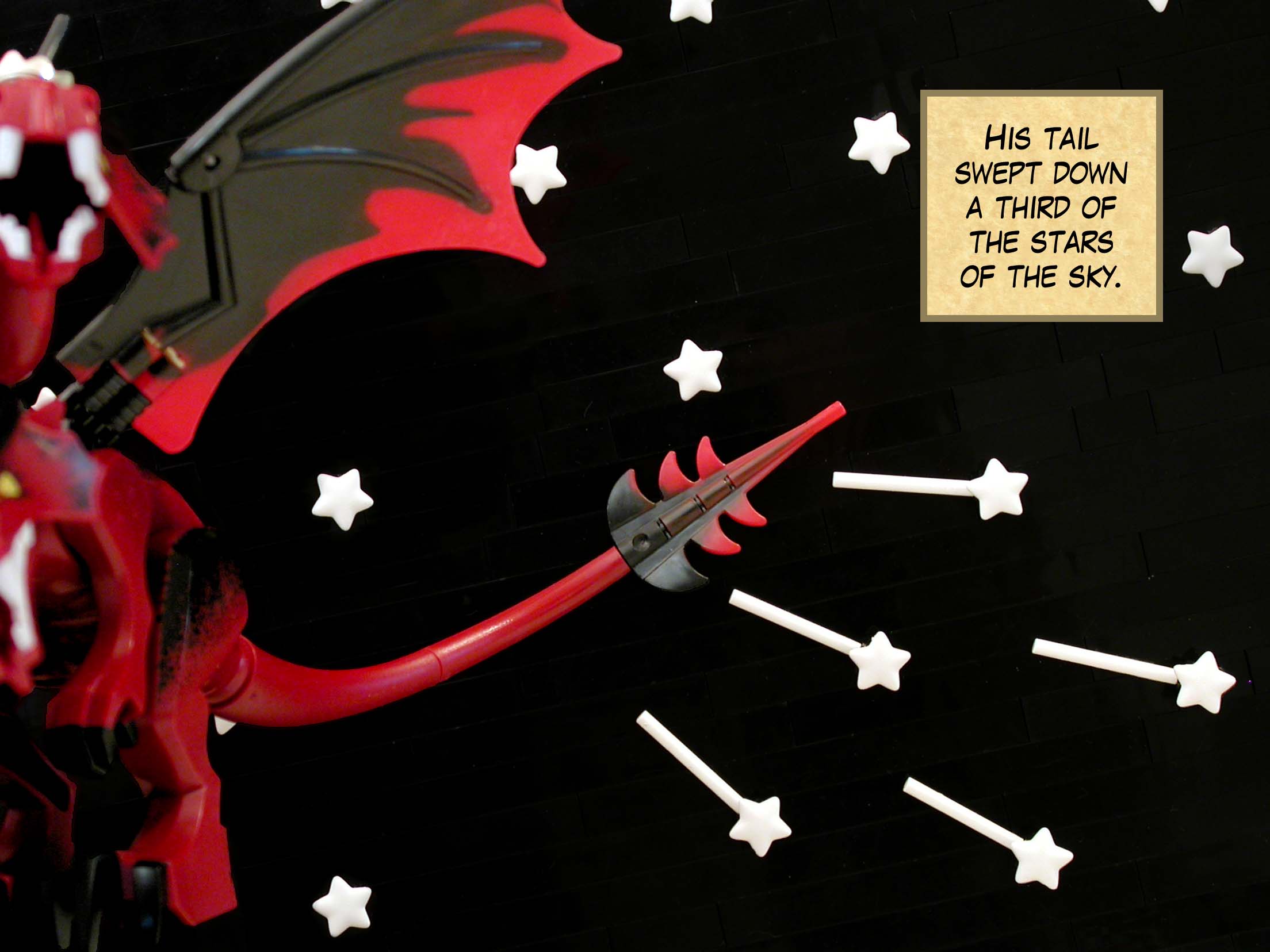 His tail swept down a third of the stars of the sky.