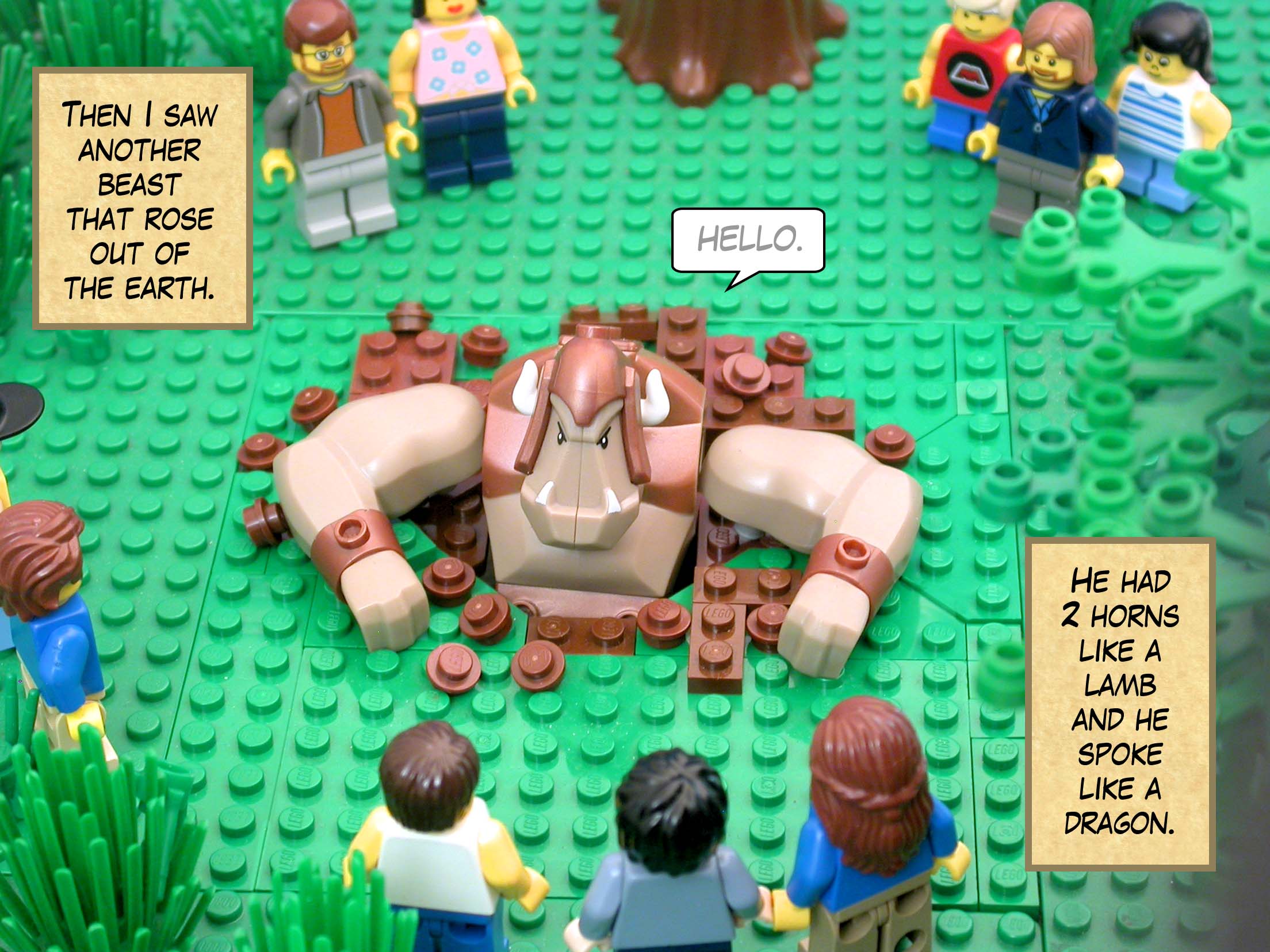 Then I saw another beast that rose out of the earth. He had two horns like a lamb and he spoke like a dragon.