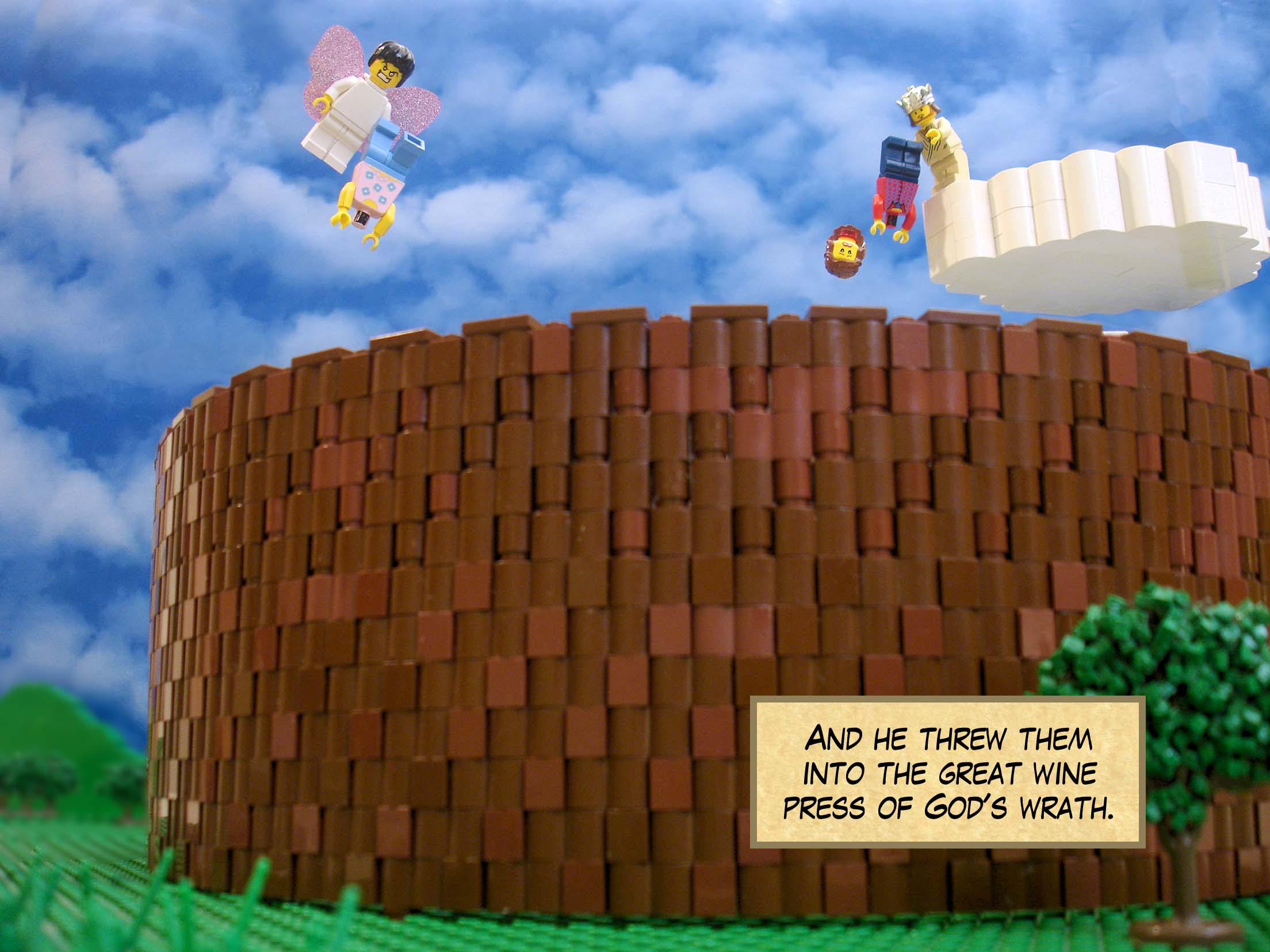 And he threw them into the great wine press of God's wrath.<br>