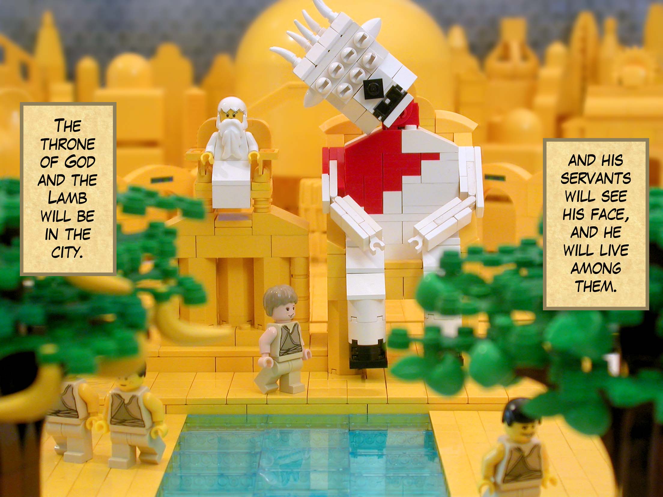 The throne of God and the Lamb will be in the city, and his servants will see his face, and he will live among them.