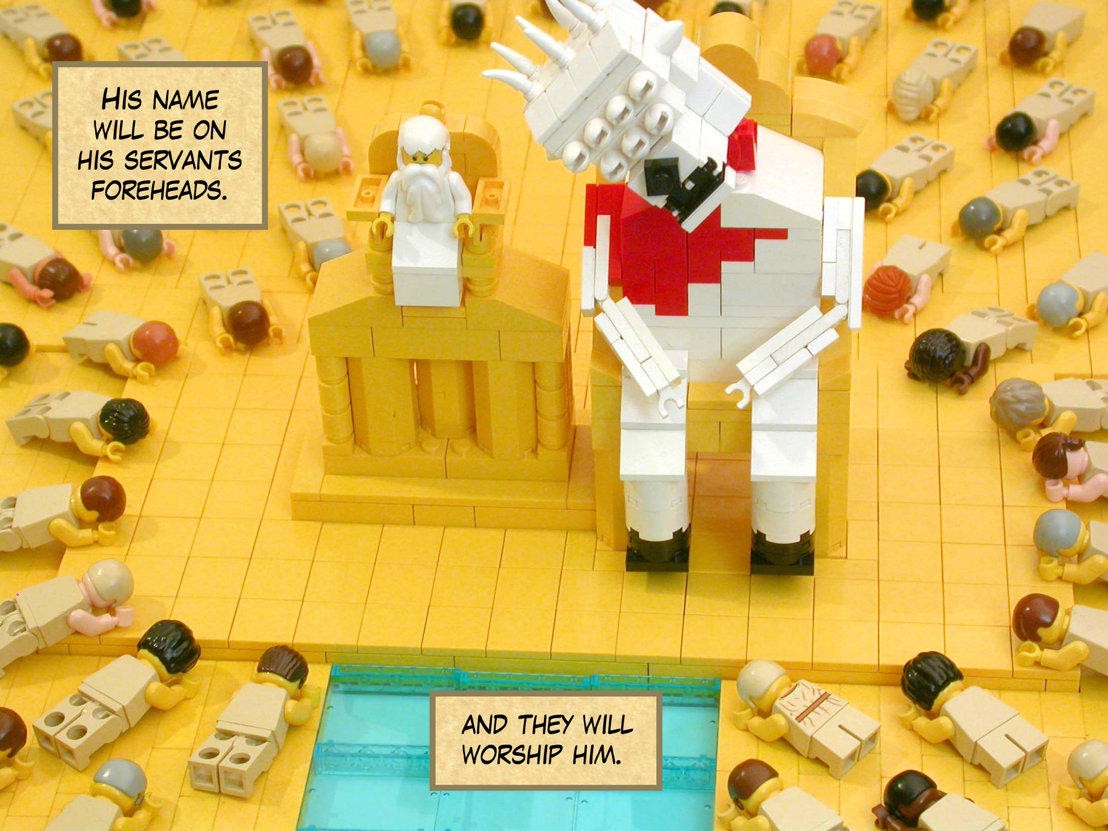 His name will be on his servants foreheads, and they will worship him.