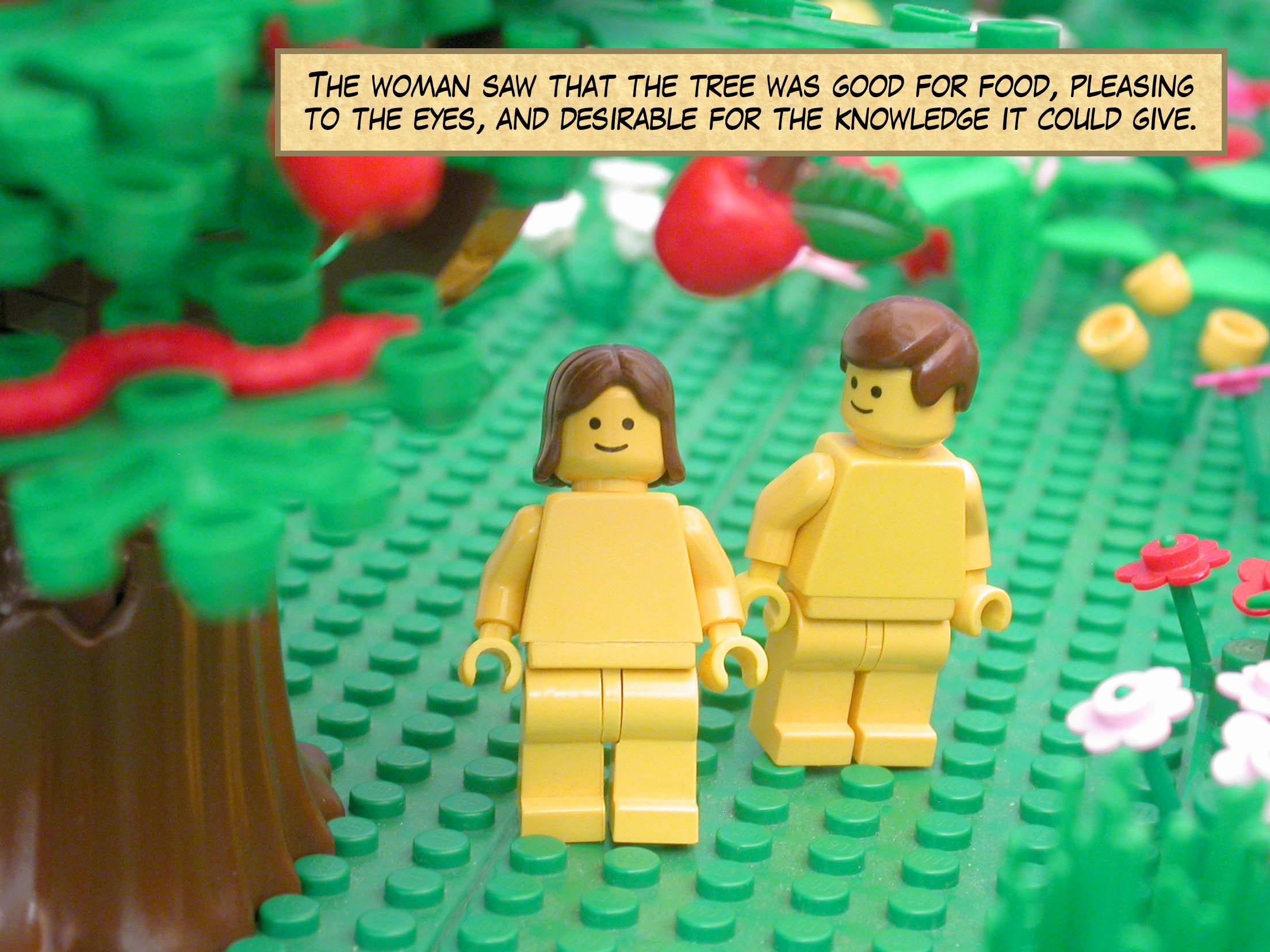 The woman saw that the tree was good for food, pleasing to the eyes, and desirable for the knowledge it could give.