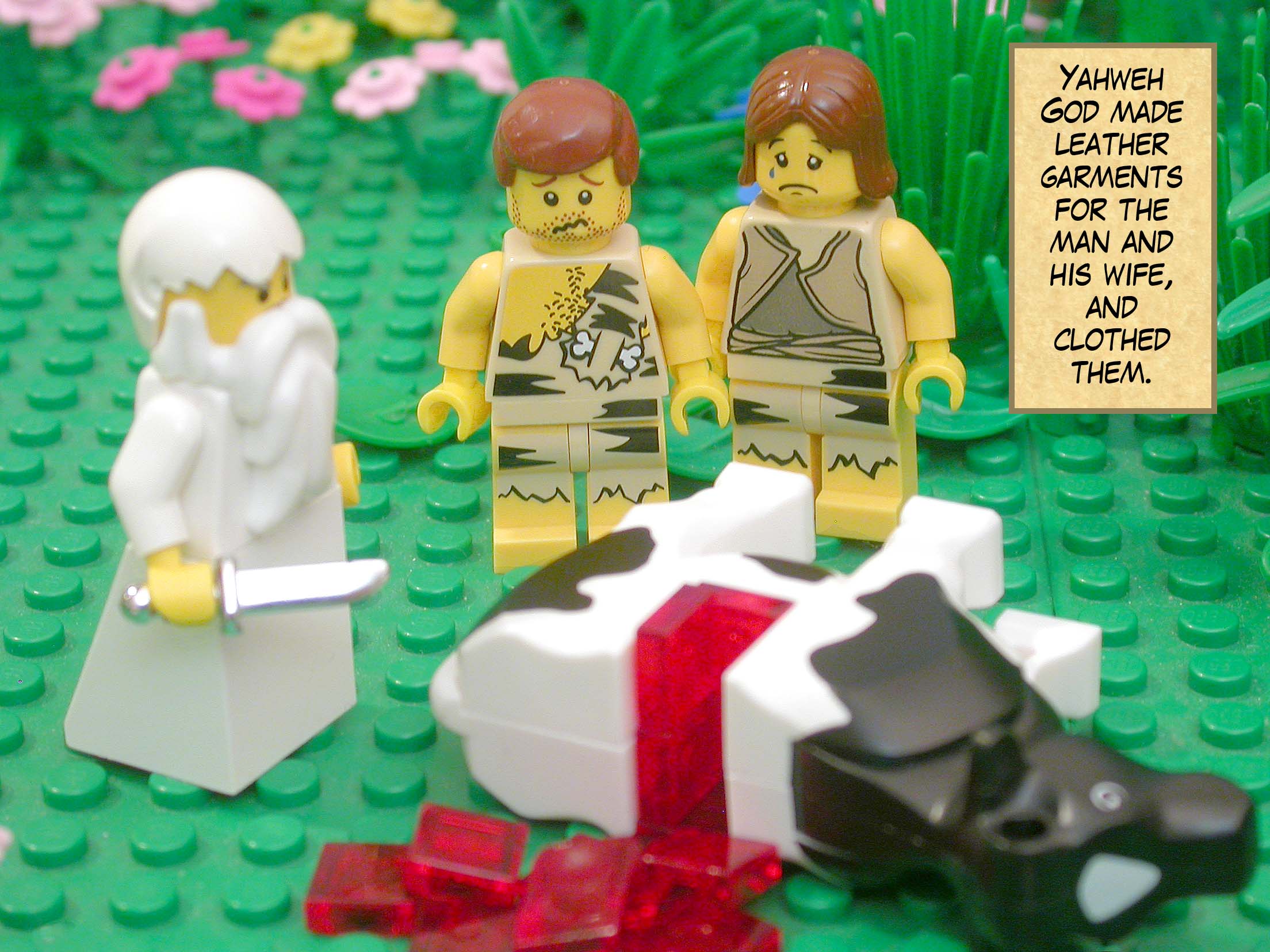 Yahweh God made leather garments for the man and his wife, and clothed them.