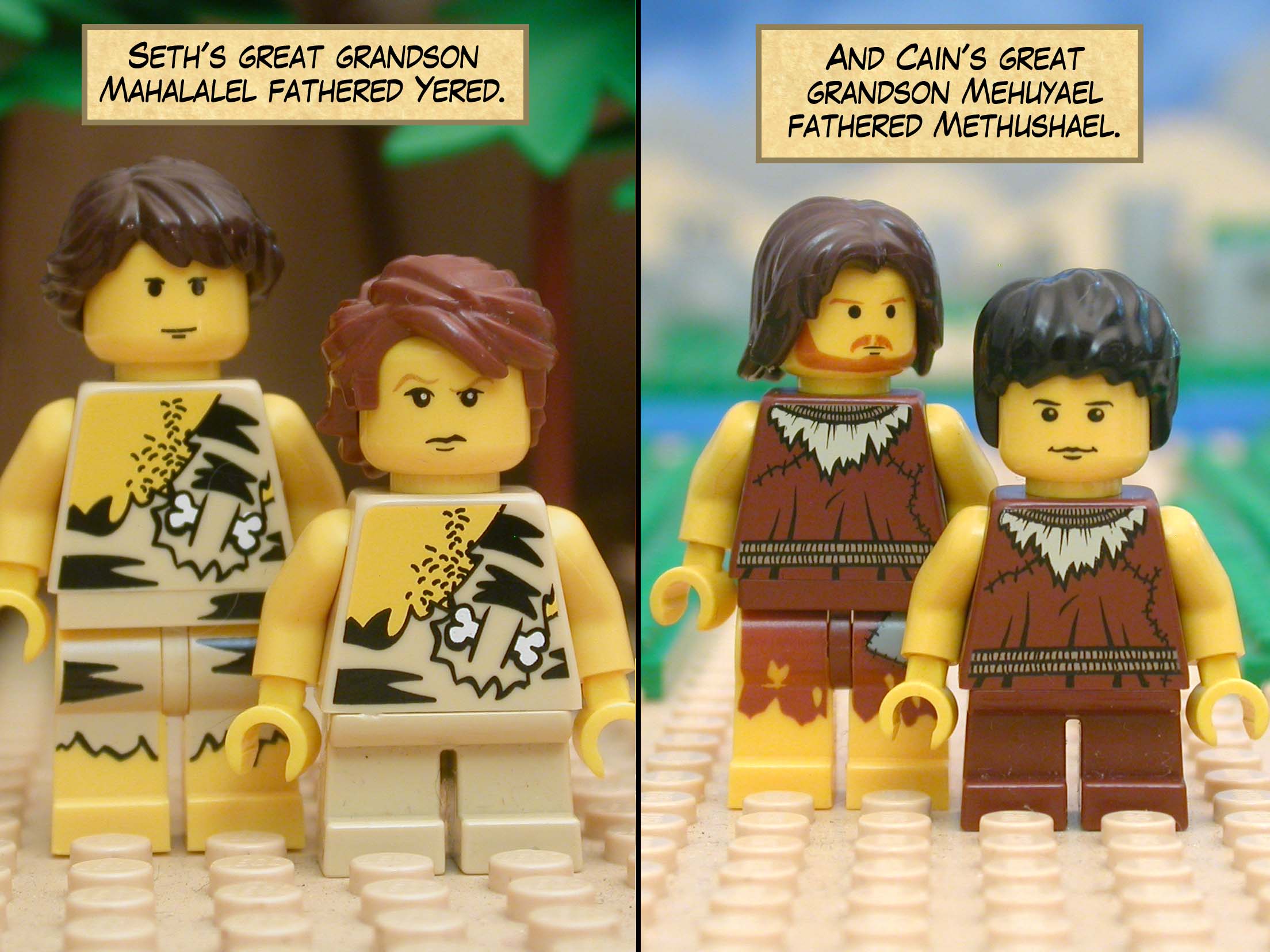 Seth's great grandson Mahalalel fathered Yered.  And Cain's great grandson Mehuyael fathered Methushael.