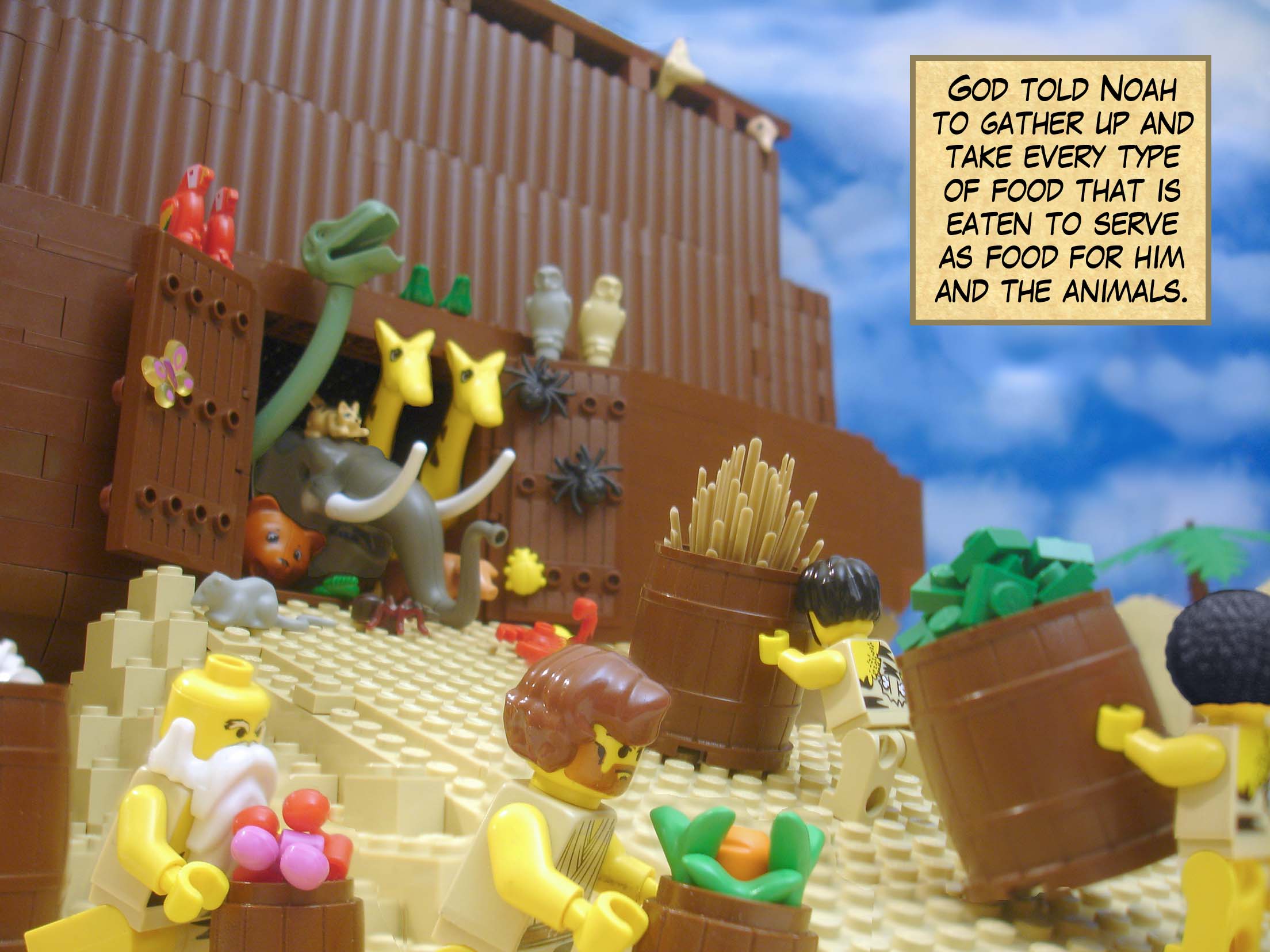 God told Noah to gather up and take every type of food that is eaten to serve as food for him and the animals.