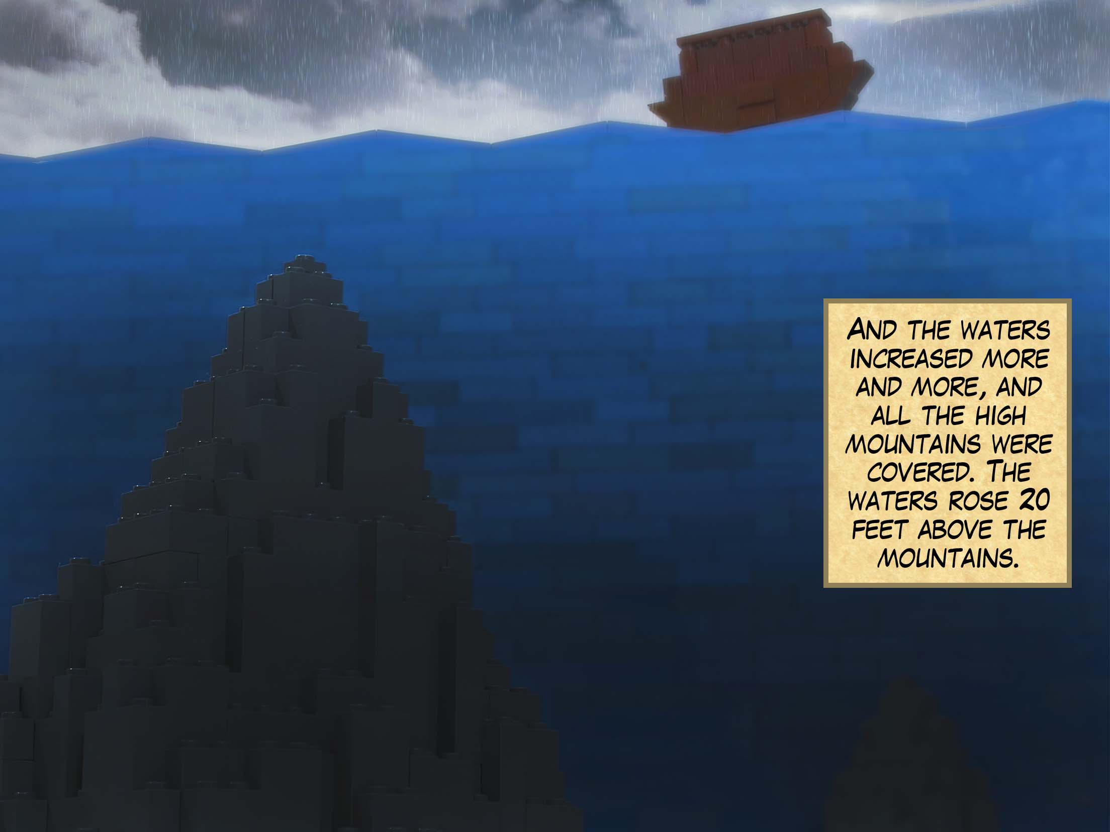 And the waters increased more and more, and all the high mountains were covered. The waters rose 20 feet above the mountains.