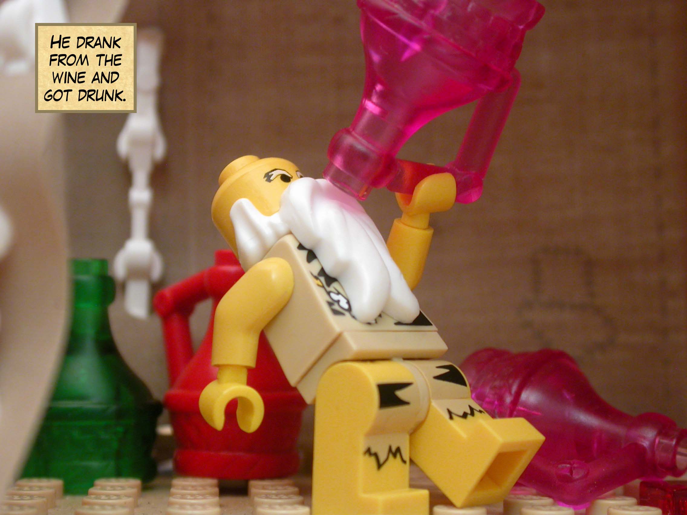 He drank from the wine and got drunk.