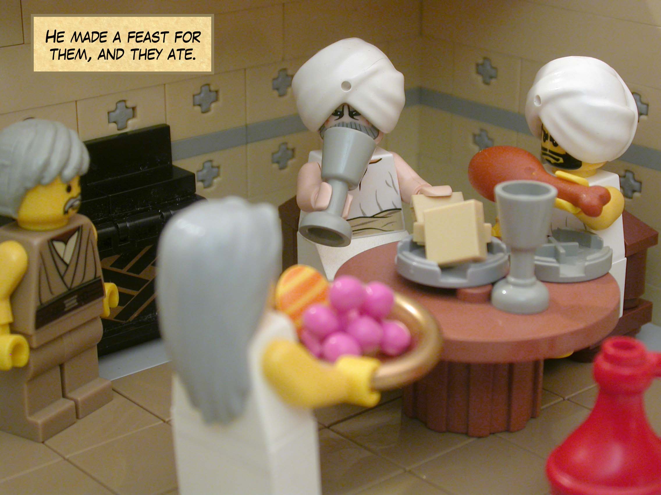 He made a feast for them, and they ate.