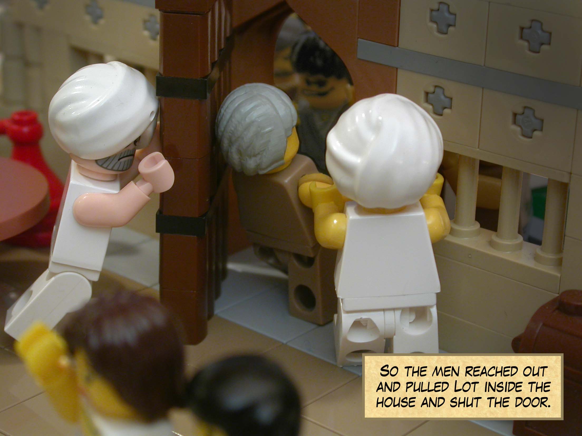 So the men reached out and pulled Lot inside the house and shut the door.