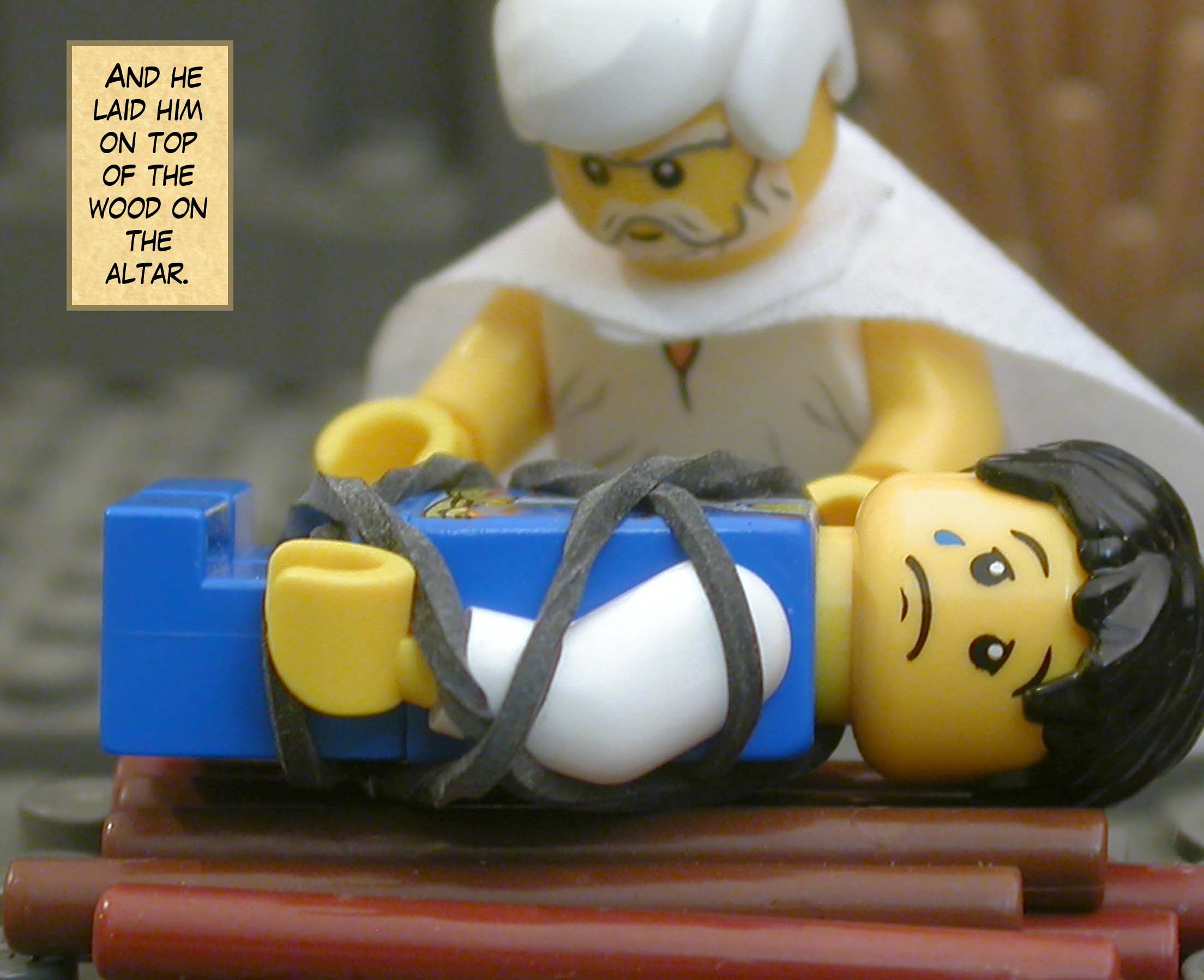 And he laid him on top of the wood on the altar.