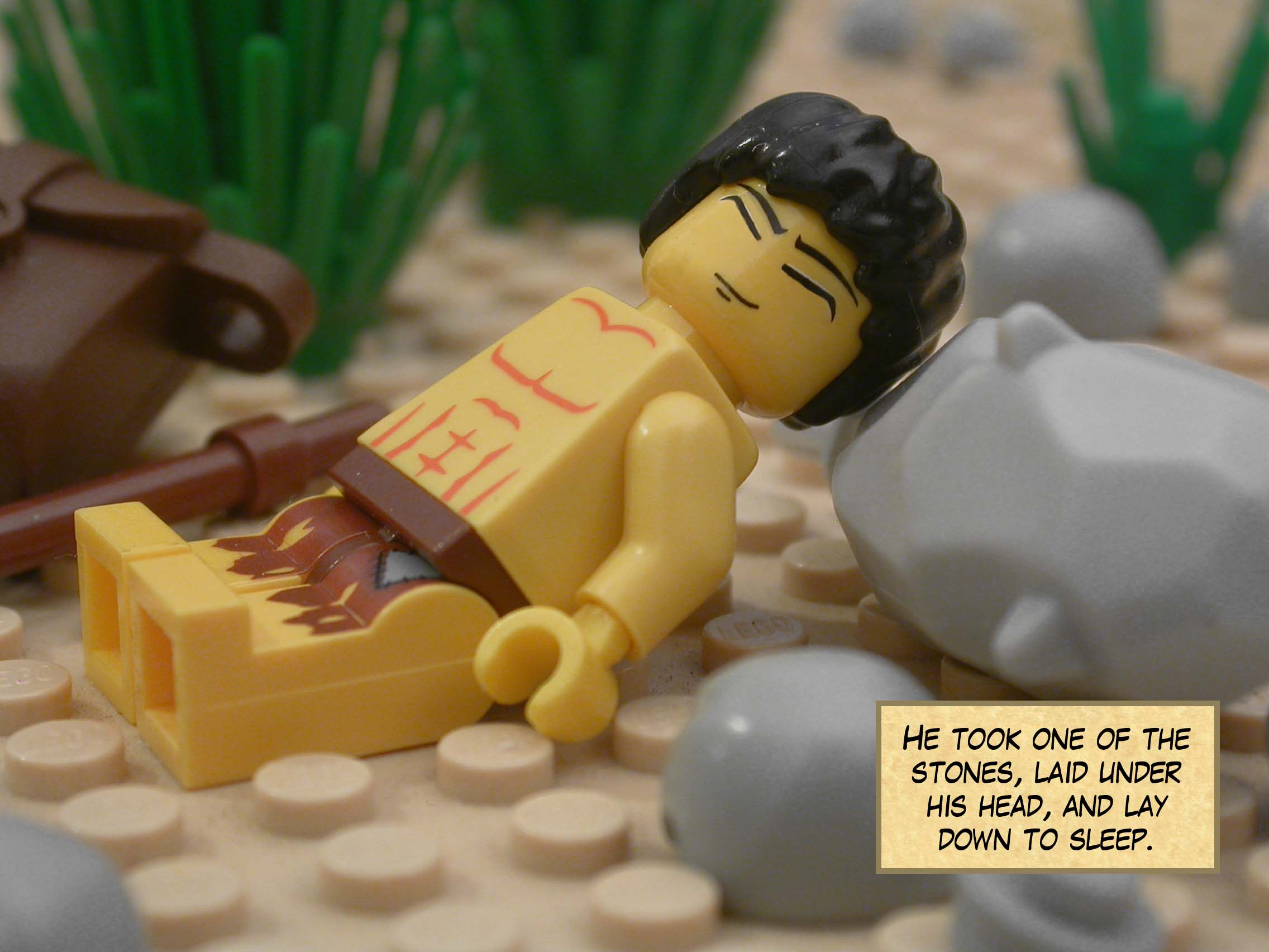 He took one of the stones, laid under his head, and lay down to sleep.