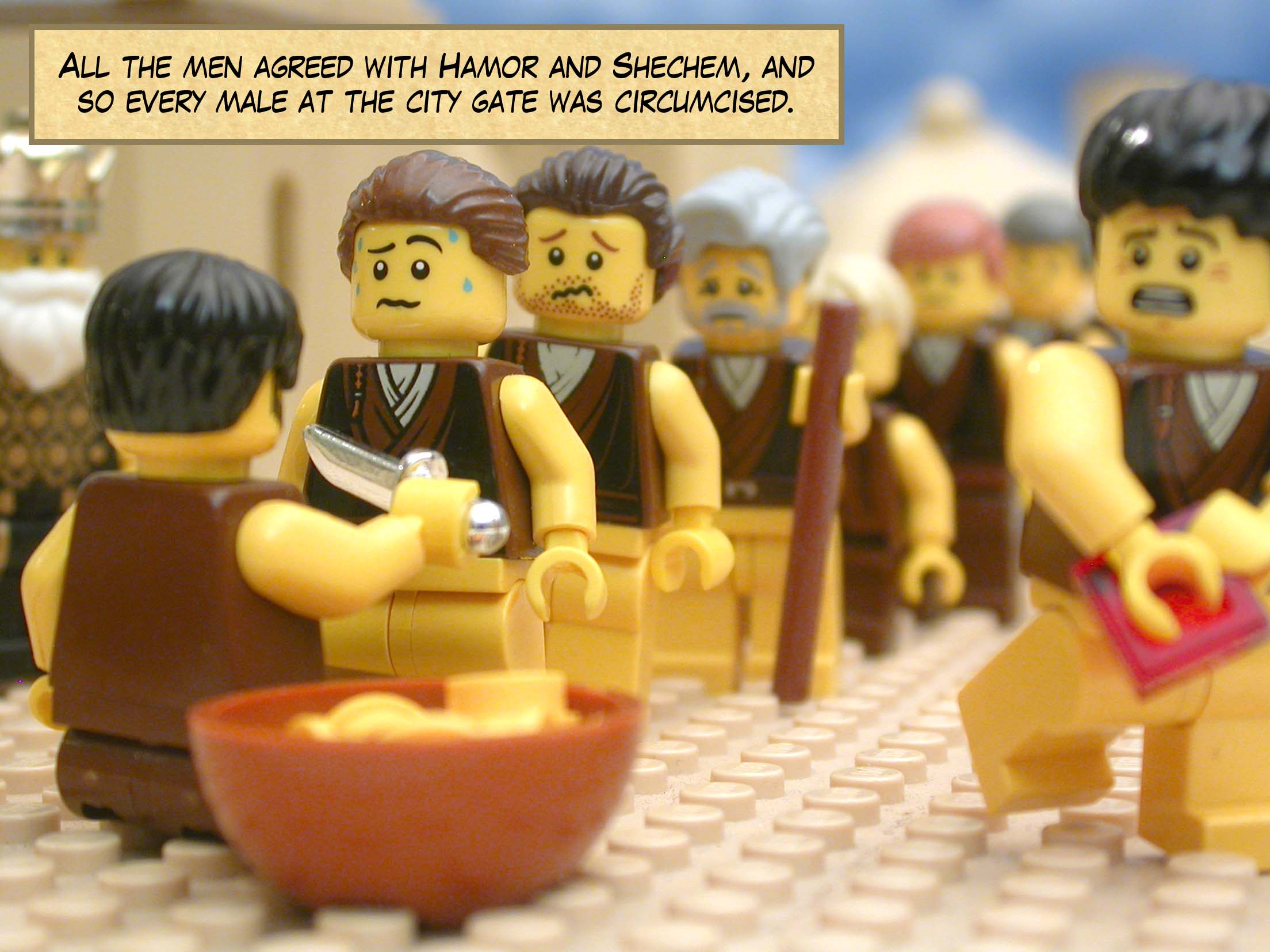 All the men agreed with Hamor and Shechem, and so every male at the city gate was circumcised.