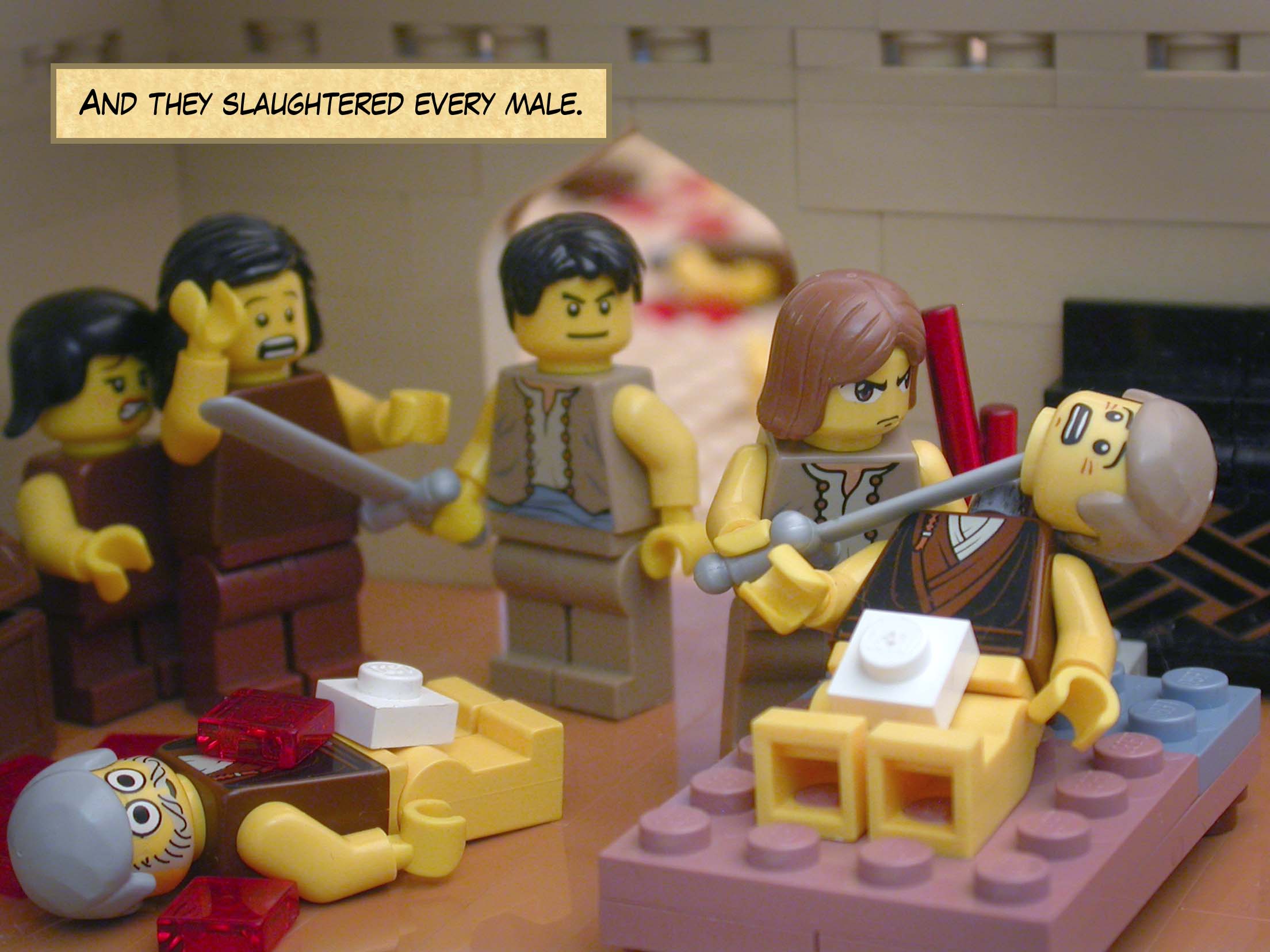 And they slaughtered every male.