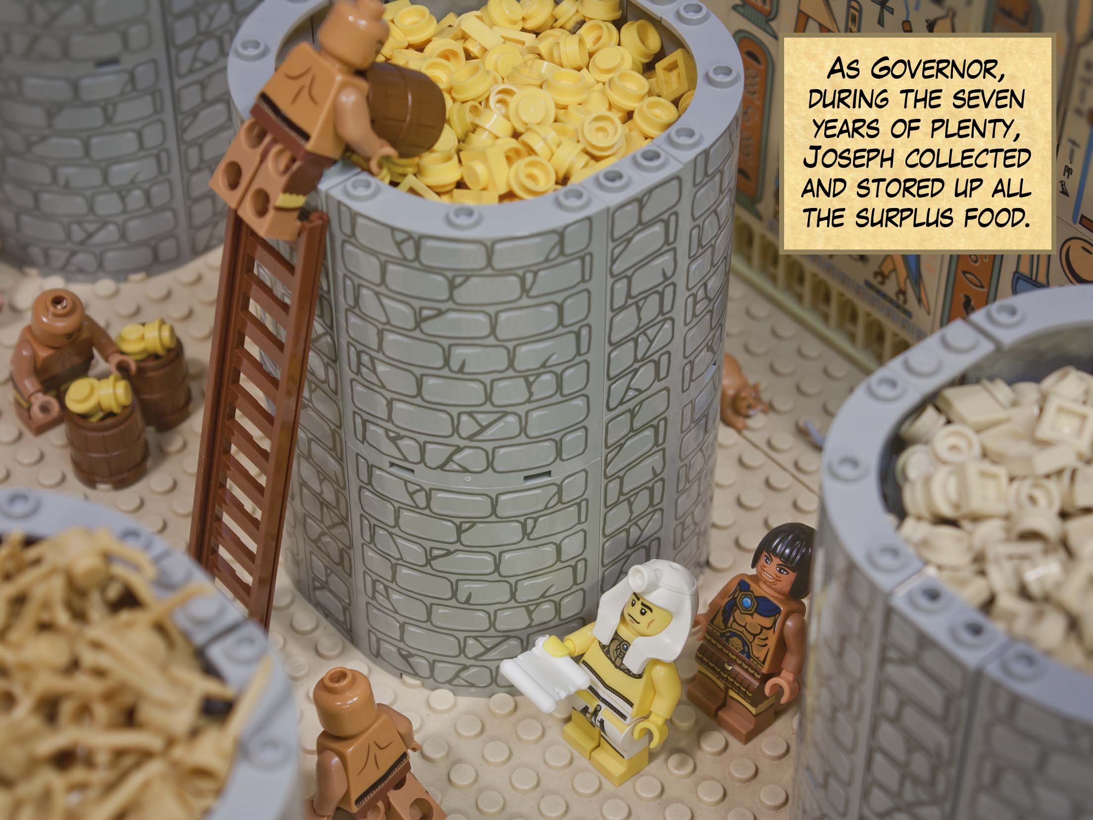 As governor, during the seven years of plenty, Joseph collected and stored up all the surplus food.