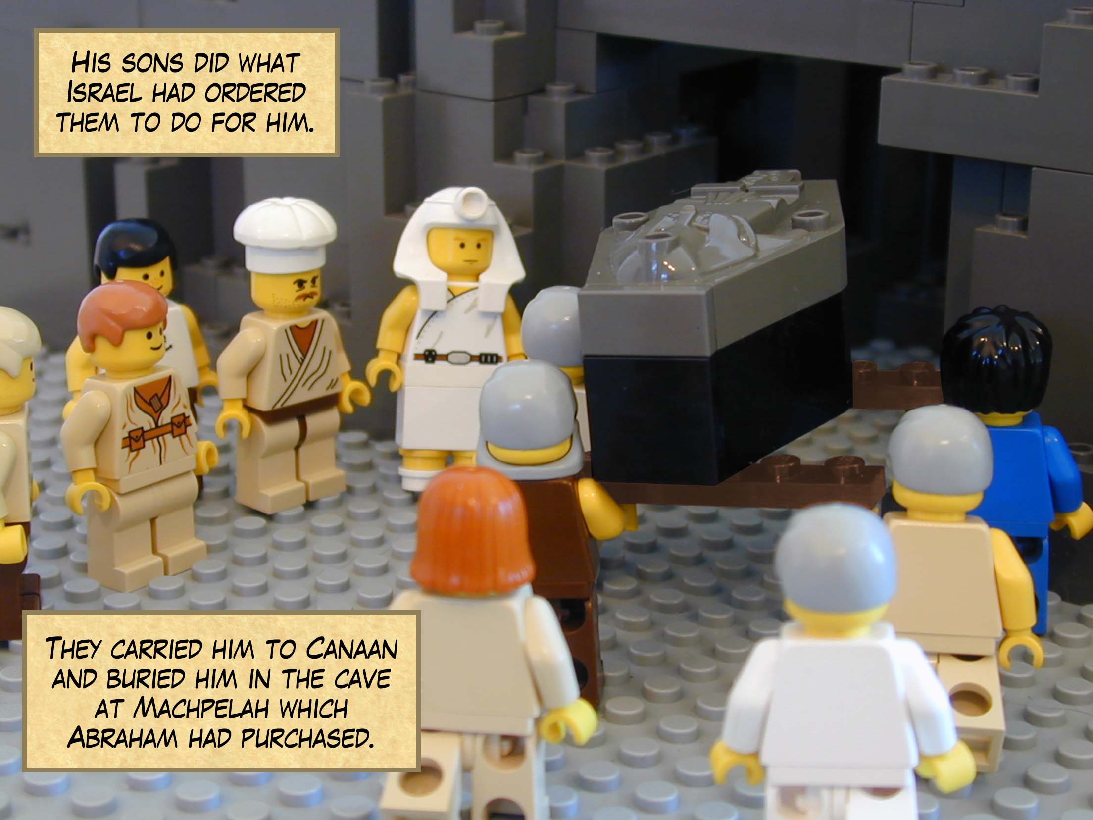 His sons did what Israel had ordered them to do for him. They carried him to Canaan and buried him in the cave on the plot of land at Machpelah which Abraham had purchased.