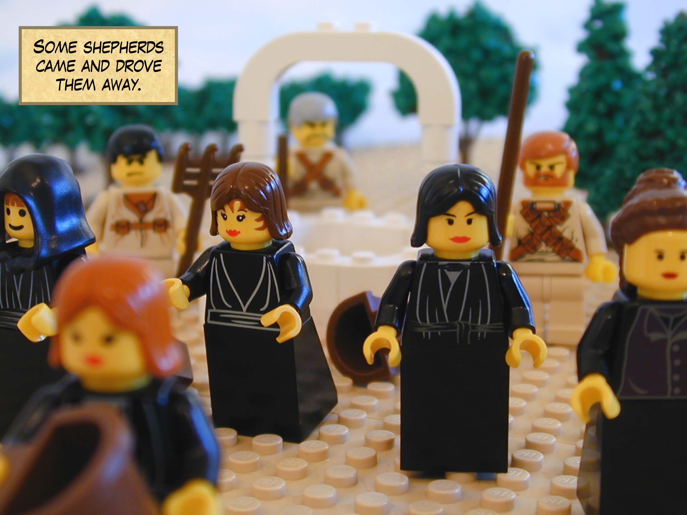 Some shepherds came and drove them away.