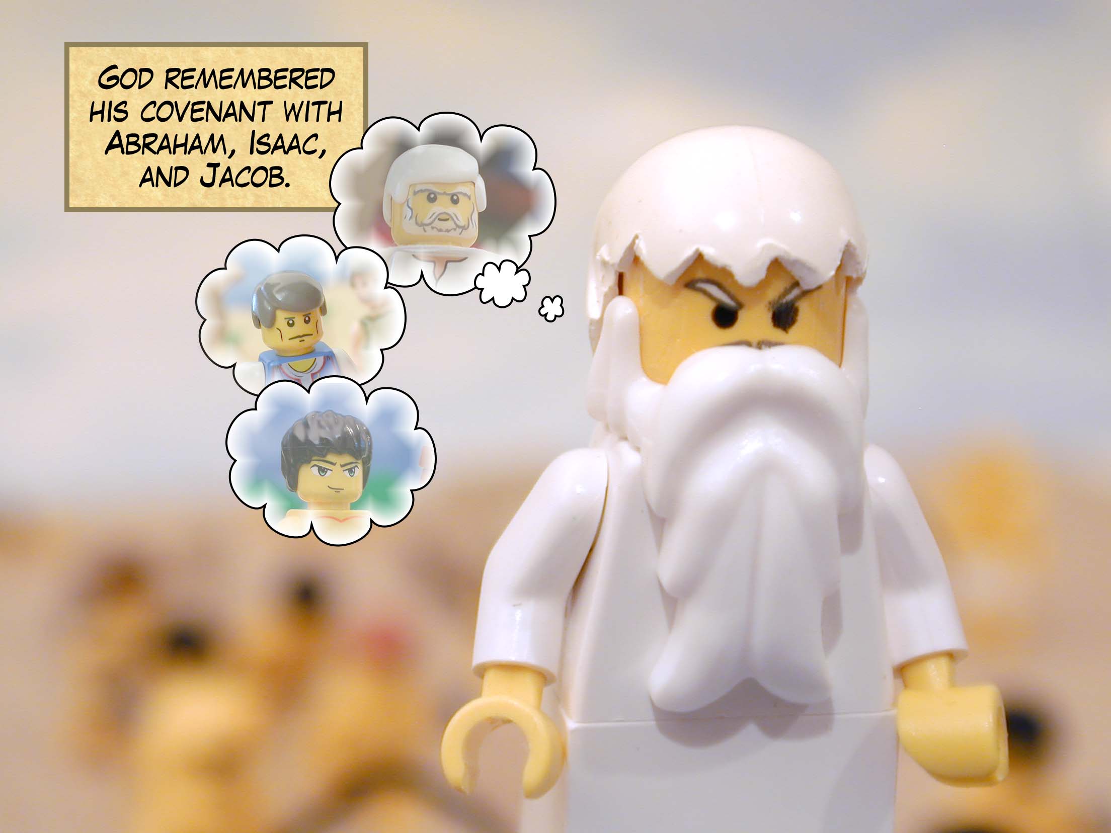 God remembered his covenant with Abraham, Isaac, and Jacob.