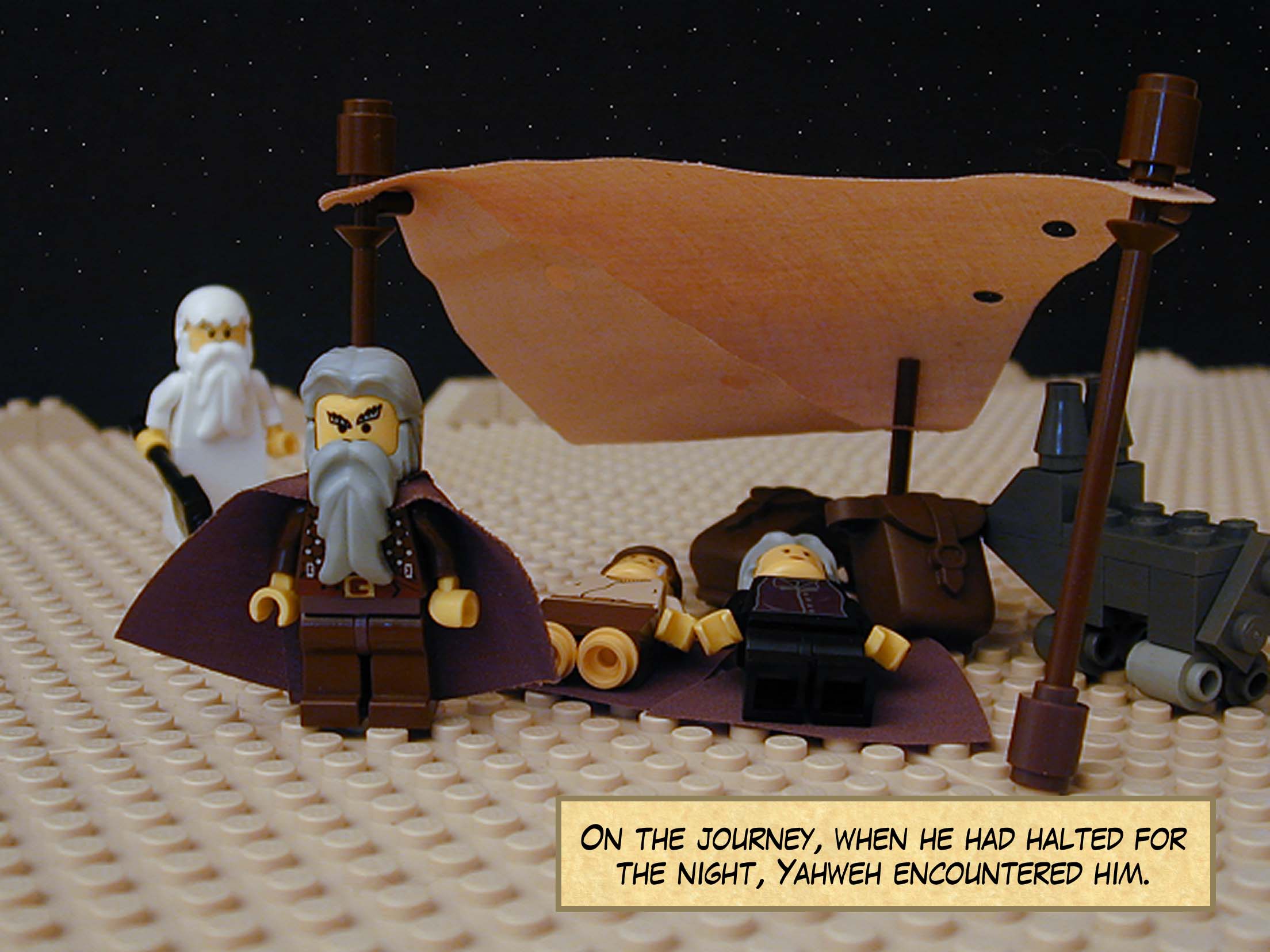 On the journey, when he had halted for the night, Yahweh encountered him.