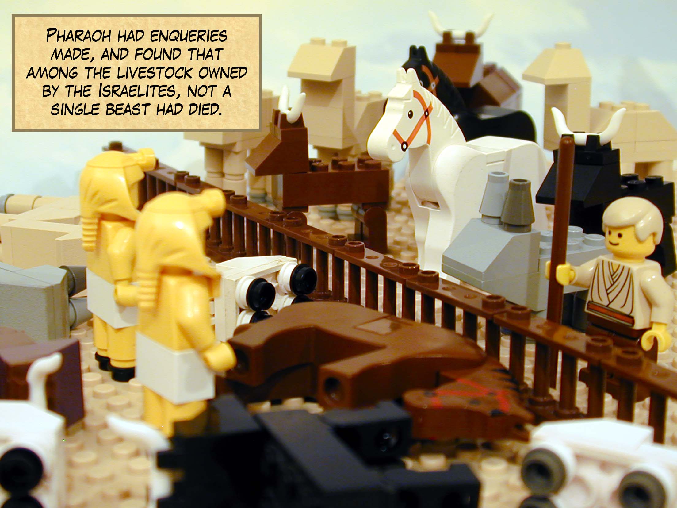 Pharaoh had enqueries made, and found that among the livestock owned by the Israelites, not a single beast had died.