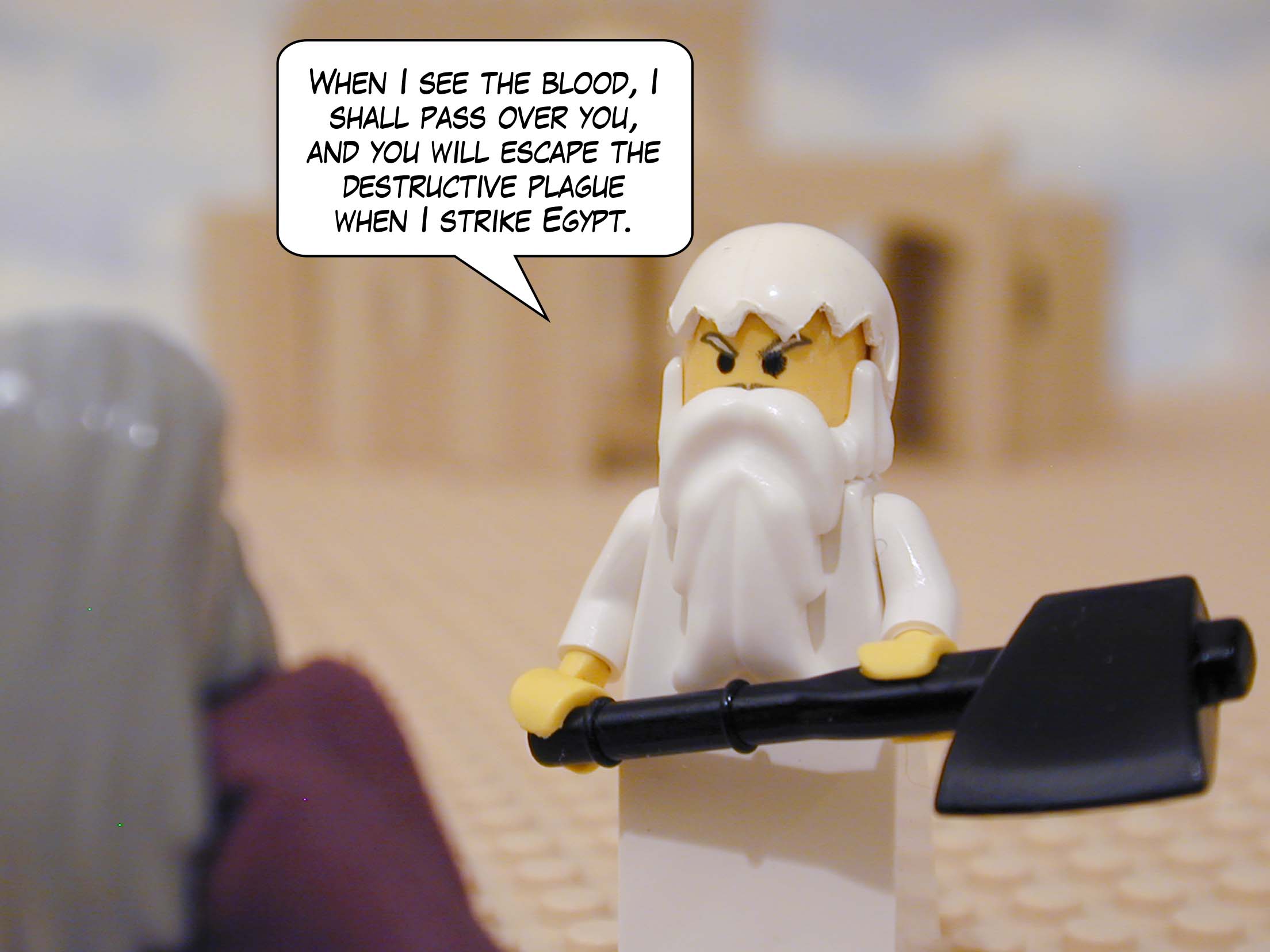 'When I see the blood, I shall pass over you, and you will escape the destructive plague when I strike Egypt.'