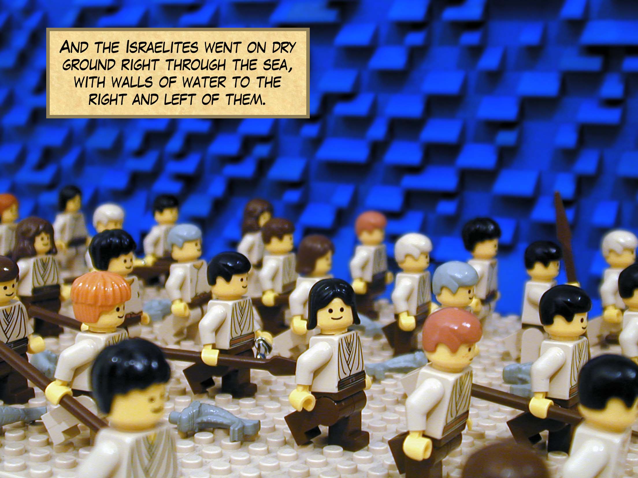 And the Israelites went on dry ground right through the sea, with walls of water to the right and left of them.