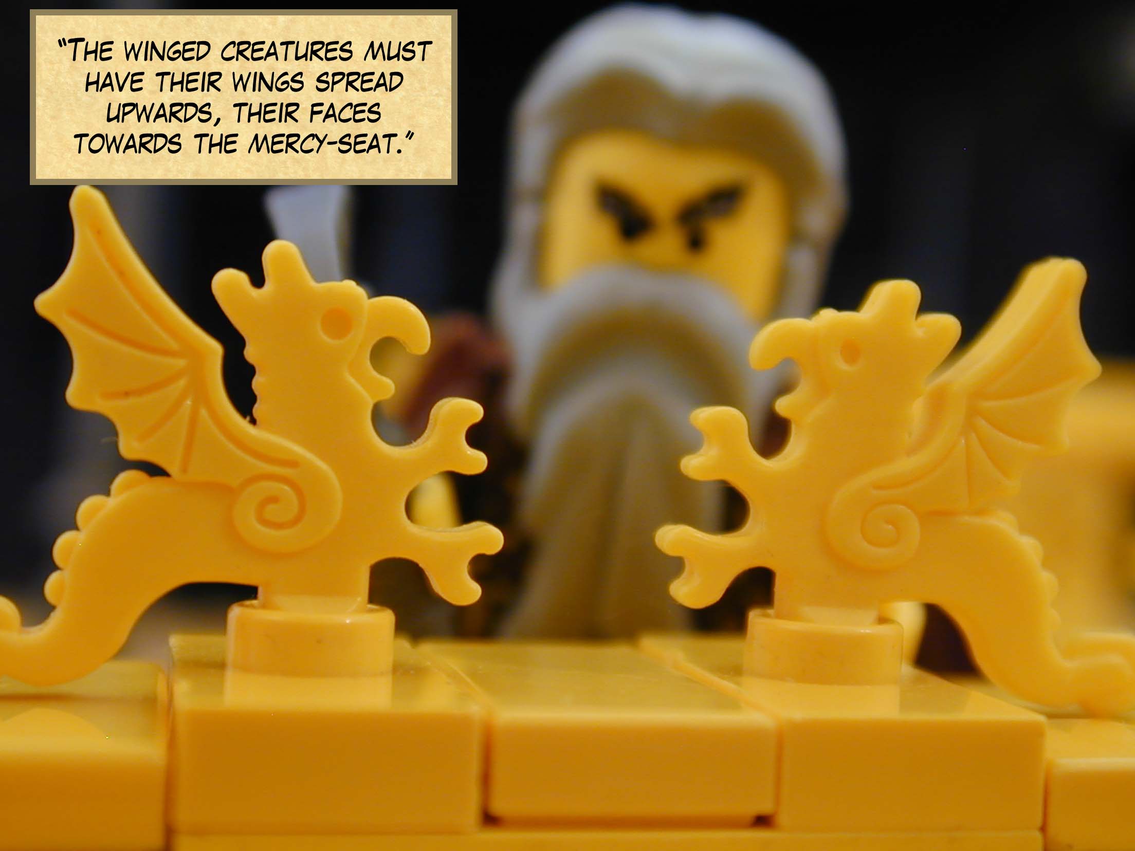 "The winged creatures must have their wings spread upwards, their faces towards the mercy-seat."