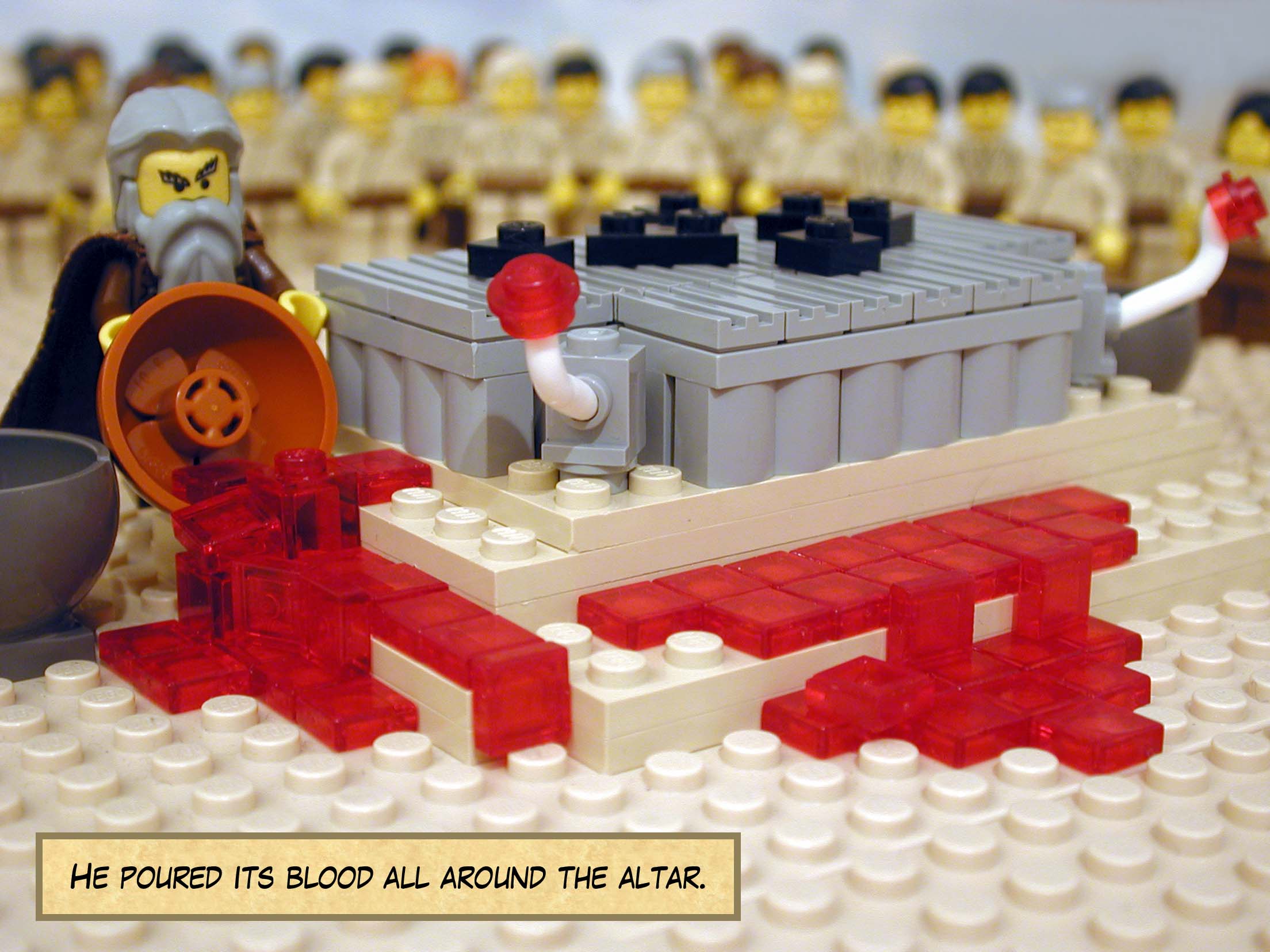 He poured its blood all around the altar.