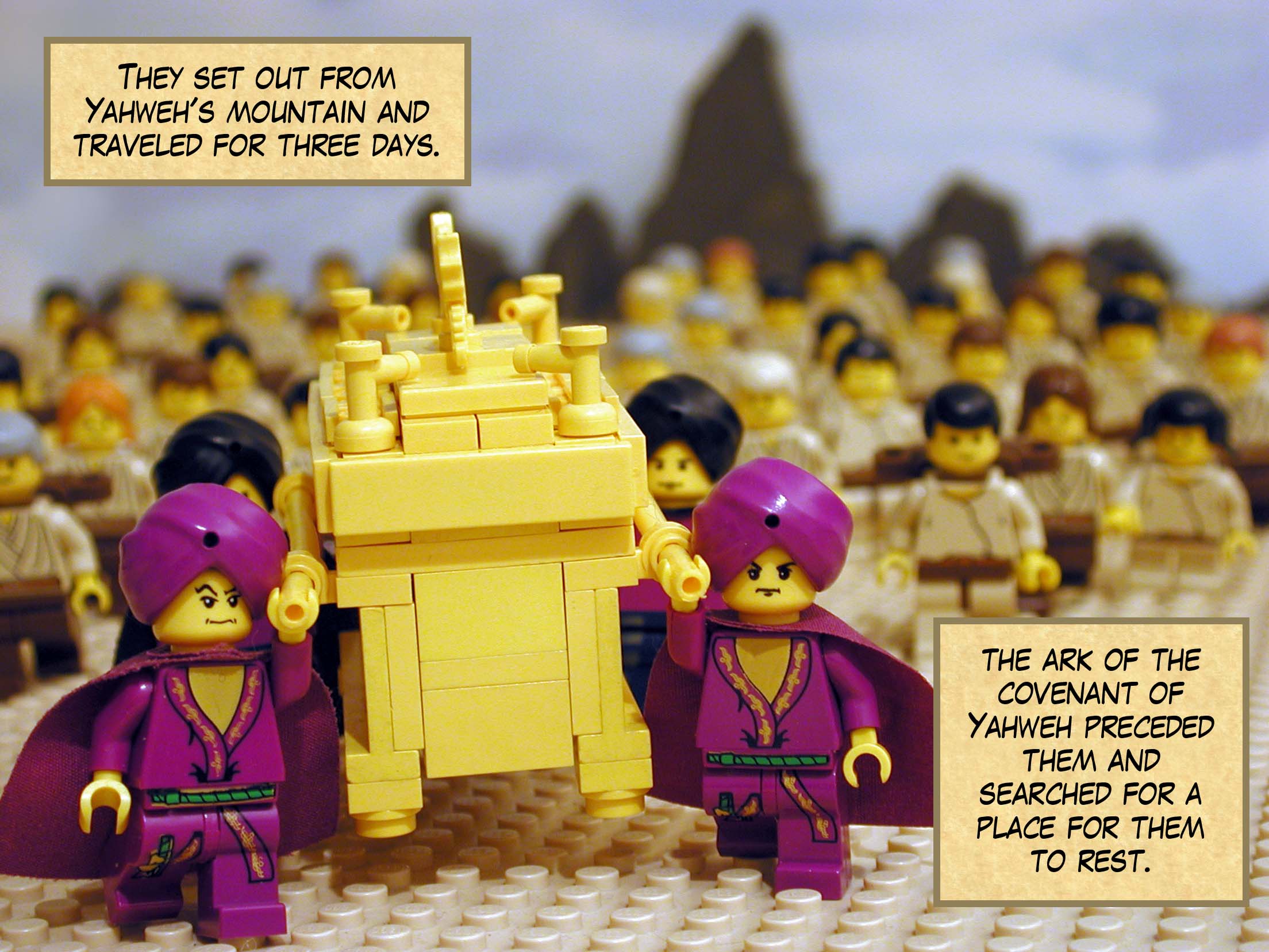 They set out from Yahweh's mountain and traveled for three days while the ark of the covenant of Yahweh preceded them and searched for a place for them to rest.