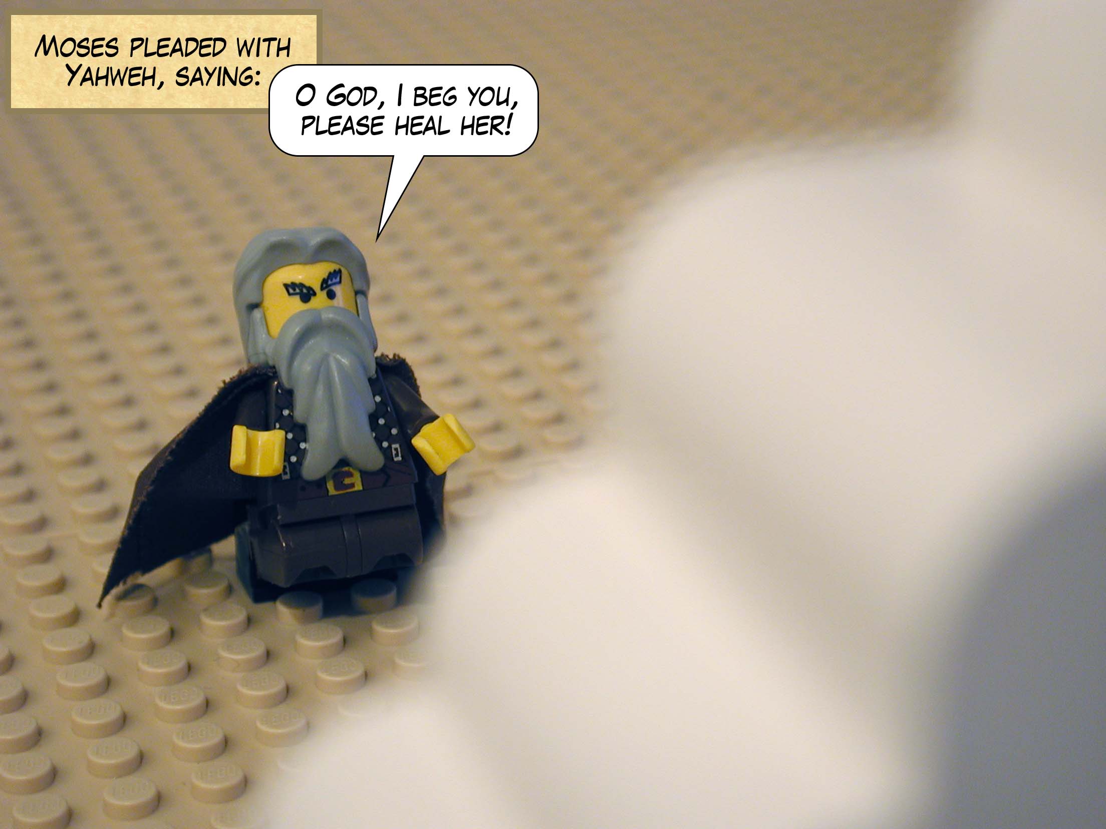 Moses pleaded with Yahweh, saying, 'O God, I beg you, please heal her!'