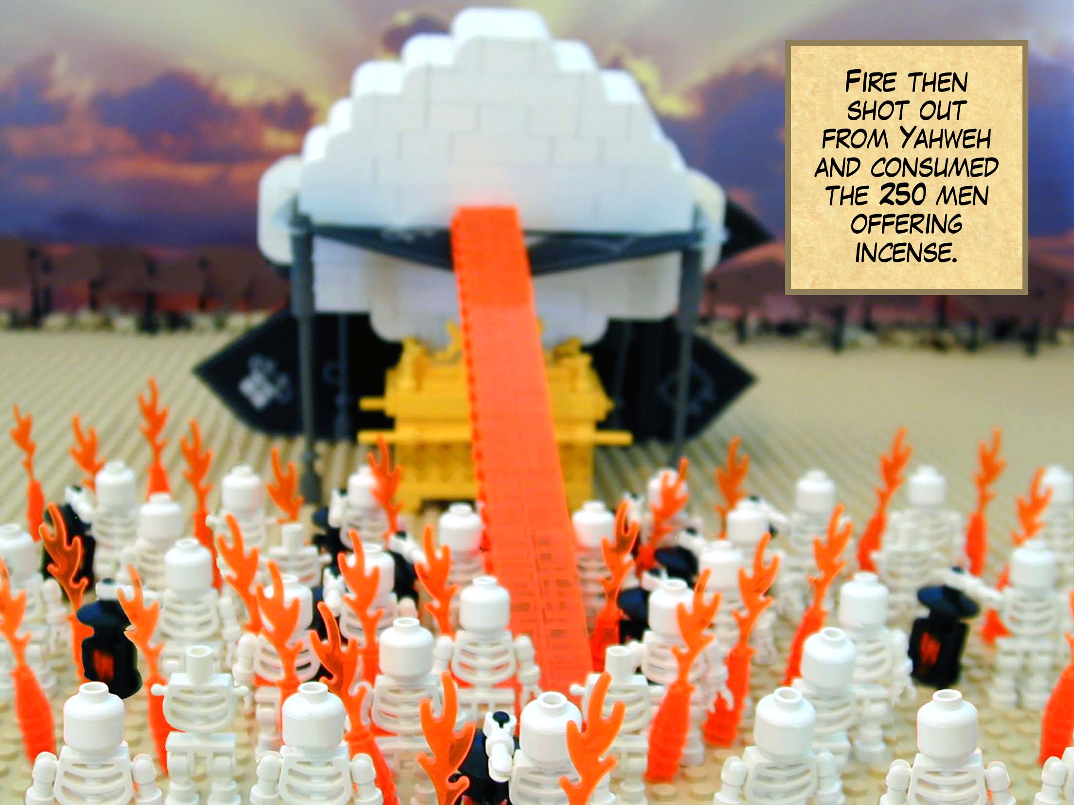 Fire then shot out from Yahweh and consumed the two hundred and fifty men offering incense. Next story: A Plague on the Sympathizers