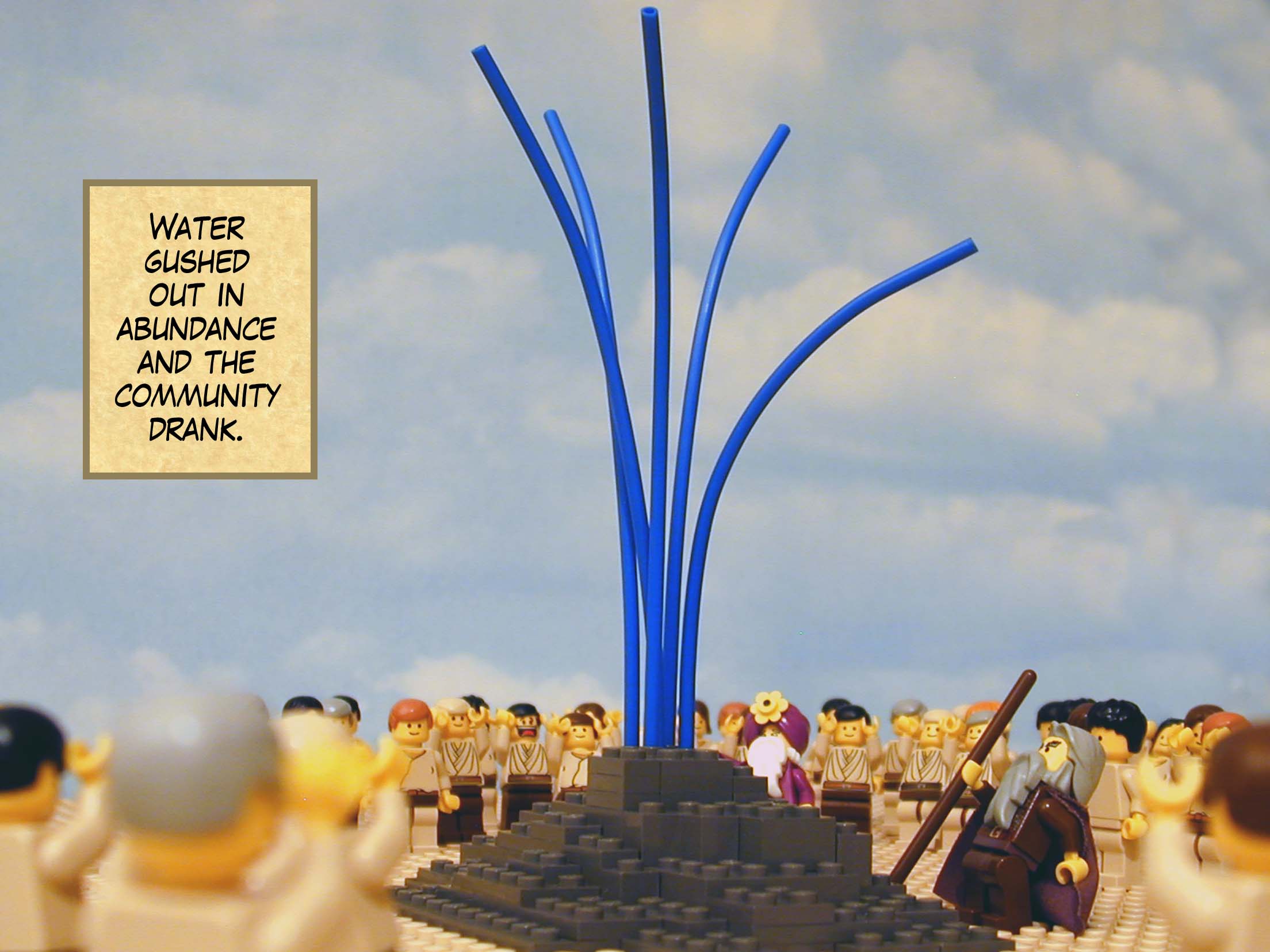 Water gushed out in abundance and the community drank.