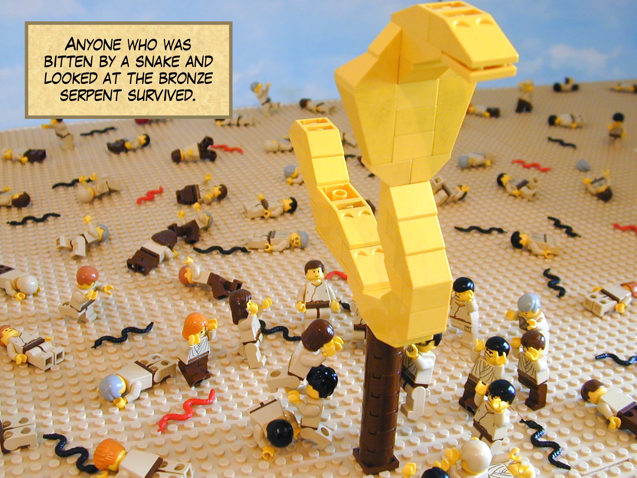 Anyone who was bitten by a snake and looked at the bronze serpent survived. Next story: Massacre of the Aradites