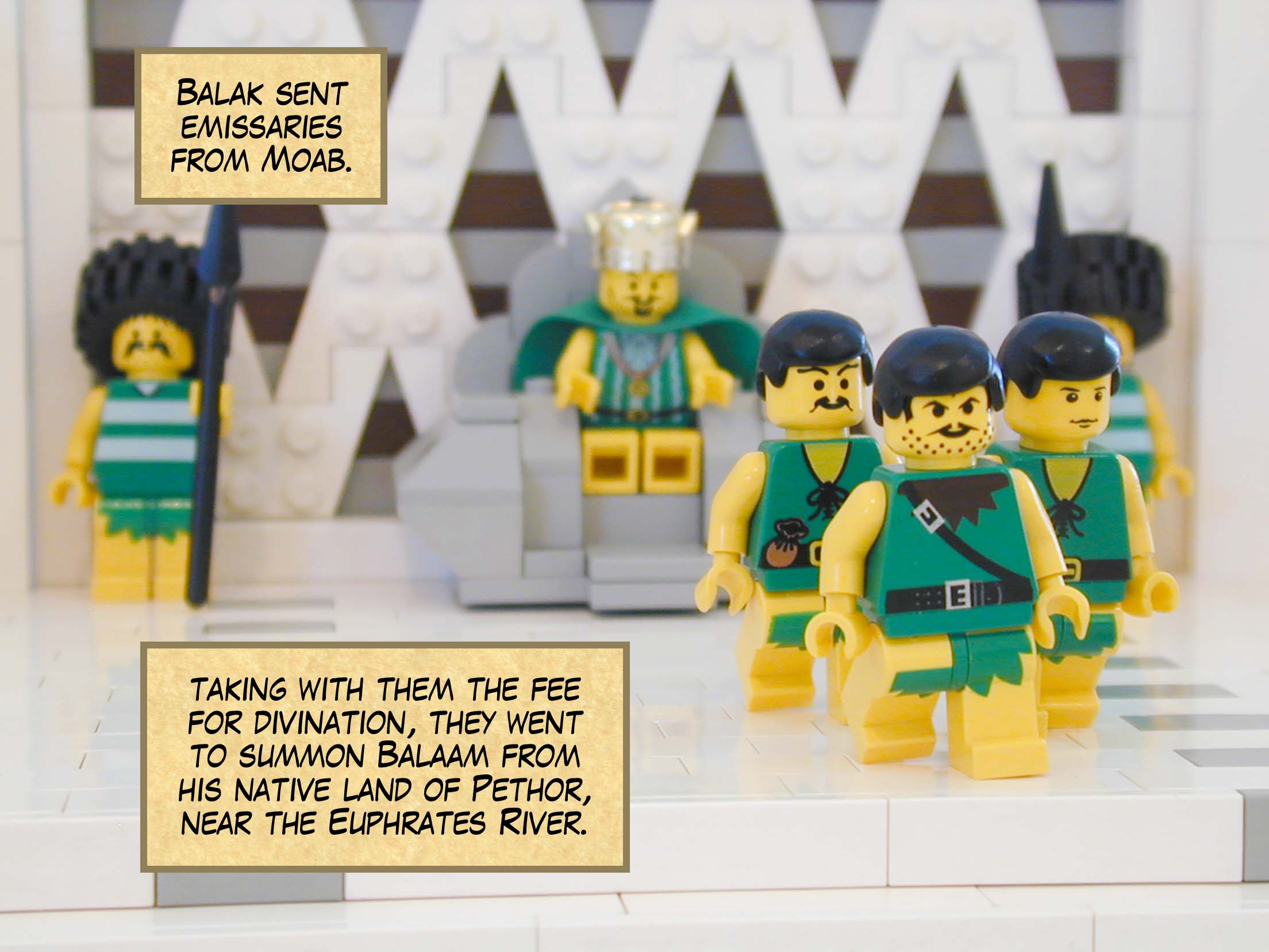 Balak sent emissaries from Moab and, taking with them the fee for divination, they went to summon Balaam from his native land of Pethor, near the Euphrates River.