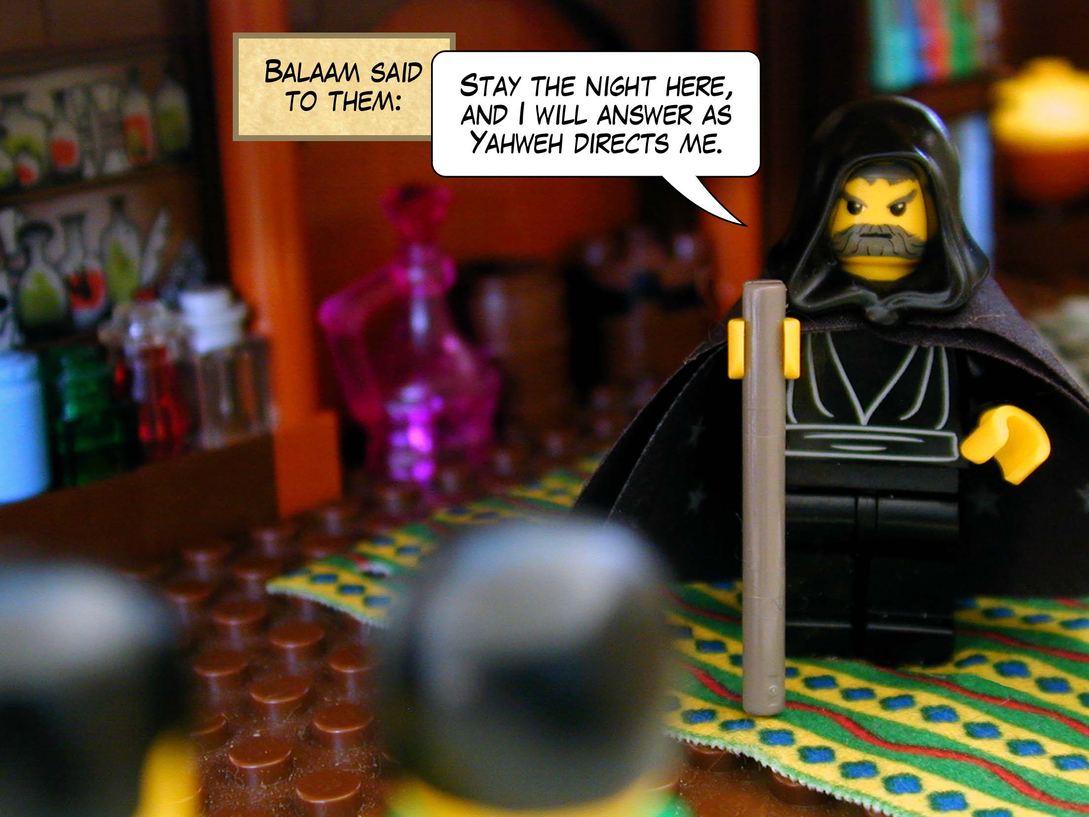 Balaam said to them, 'Stay the night here, and I will answer as Yahweh directs me.'