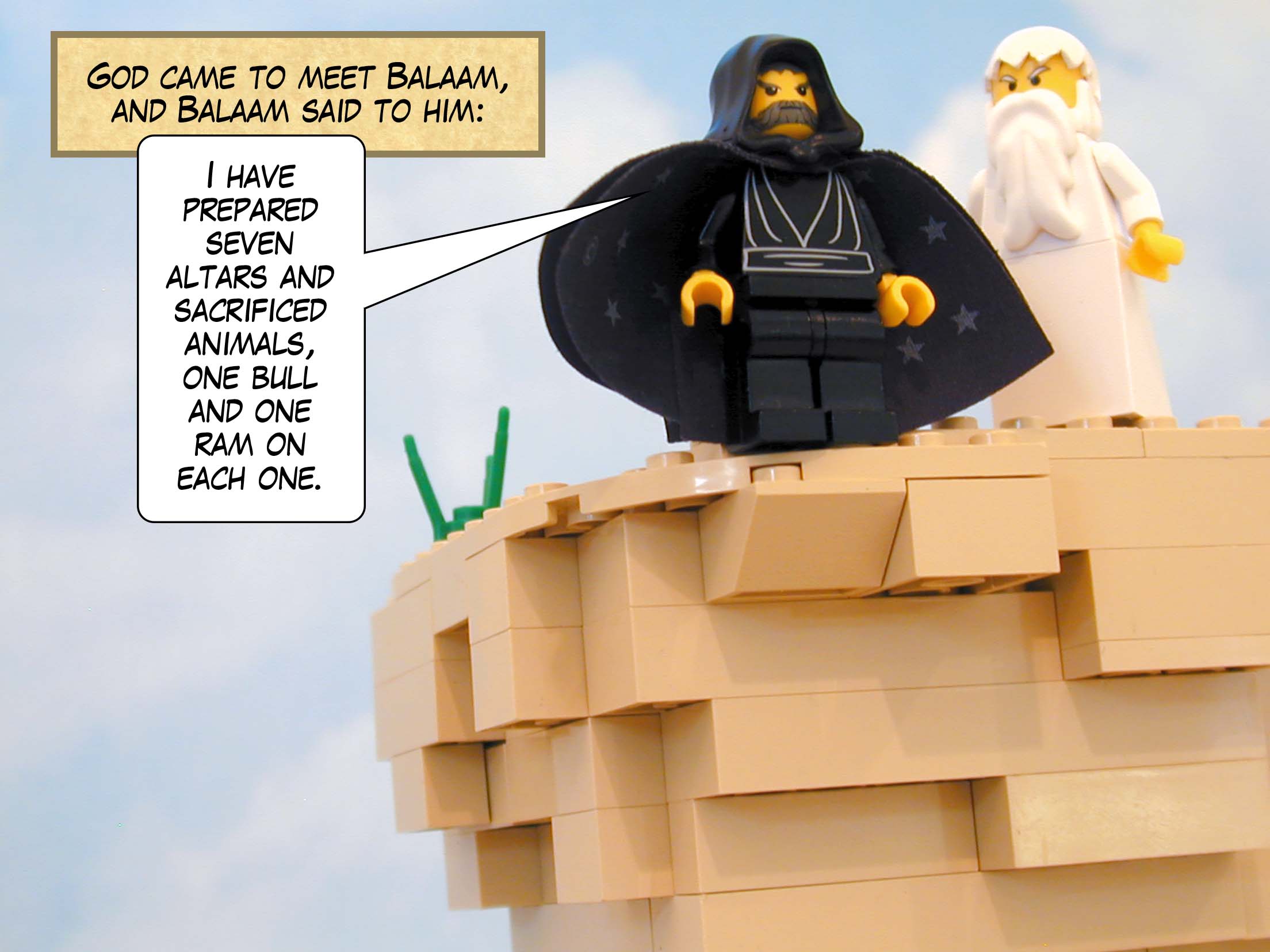 God came to meet Balaam, and Balaam said to him, 'I have prepared seven altars and sacrificed animals, one bull and one ram on each one.'