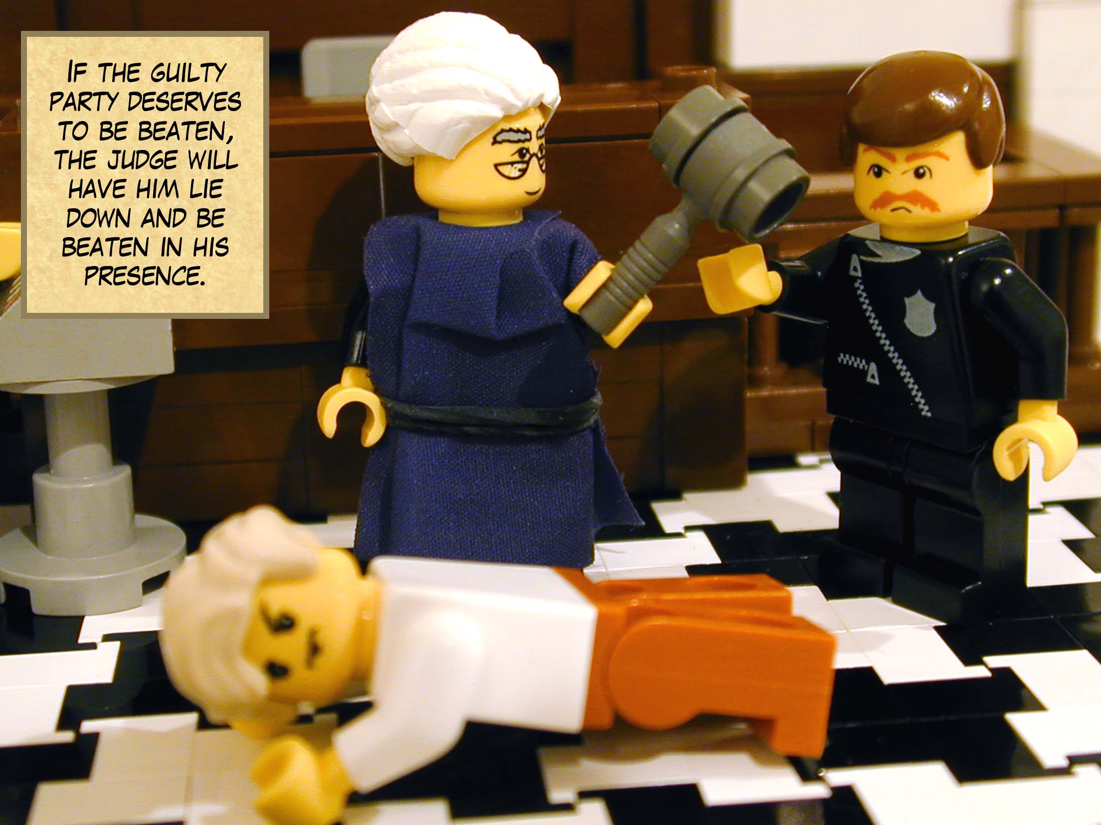 'If the guilty party deserves to be beaten, the judge will have him lie down and be beaten in his presence.'